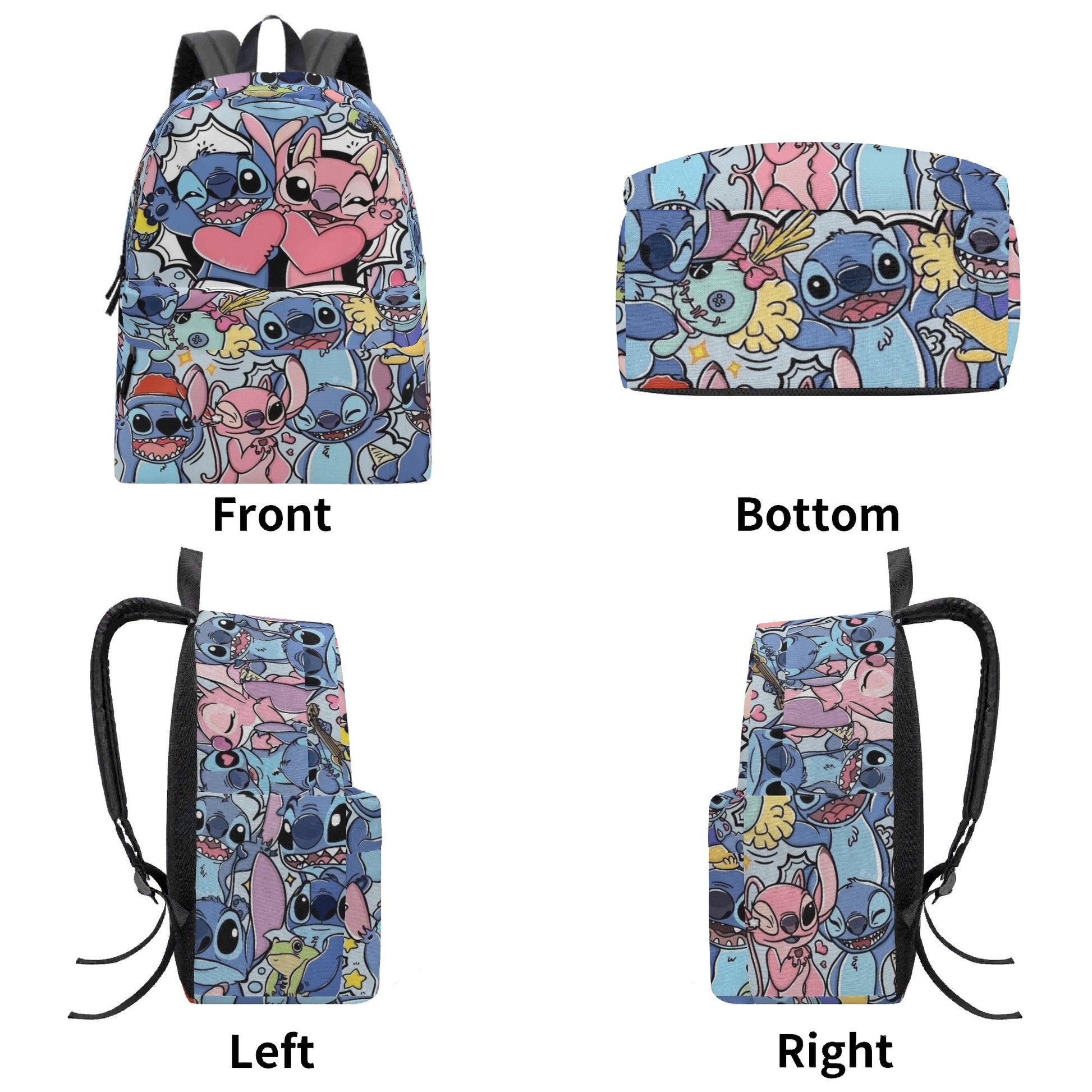 Stitch and Angel Backpack, Love Heart Pop Art Print, Cute Couple Cartoon Bag for Fans BPGR25