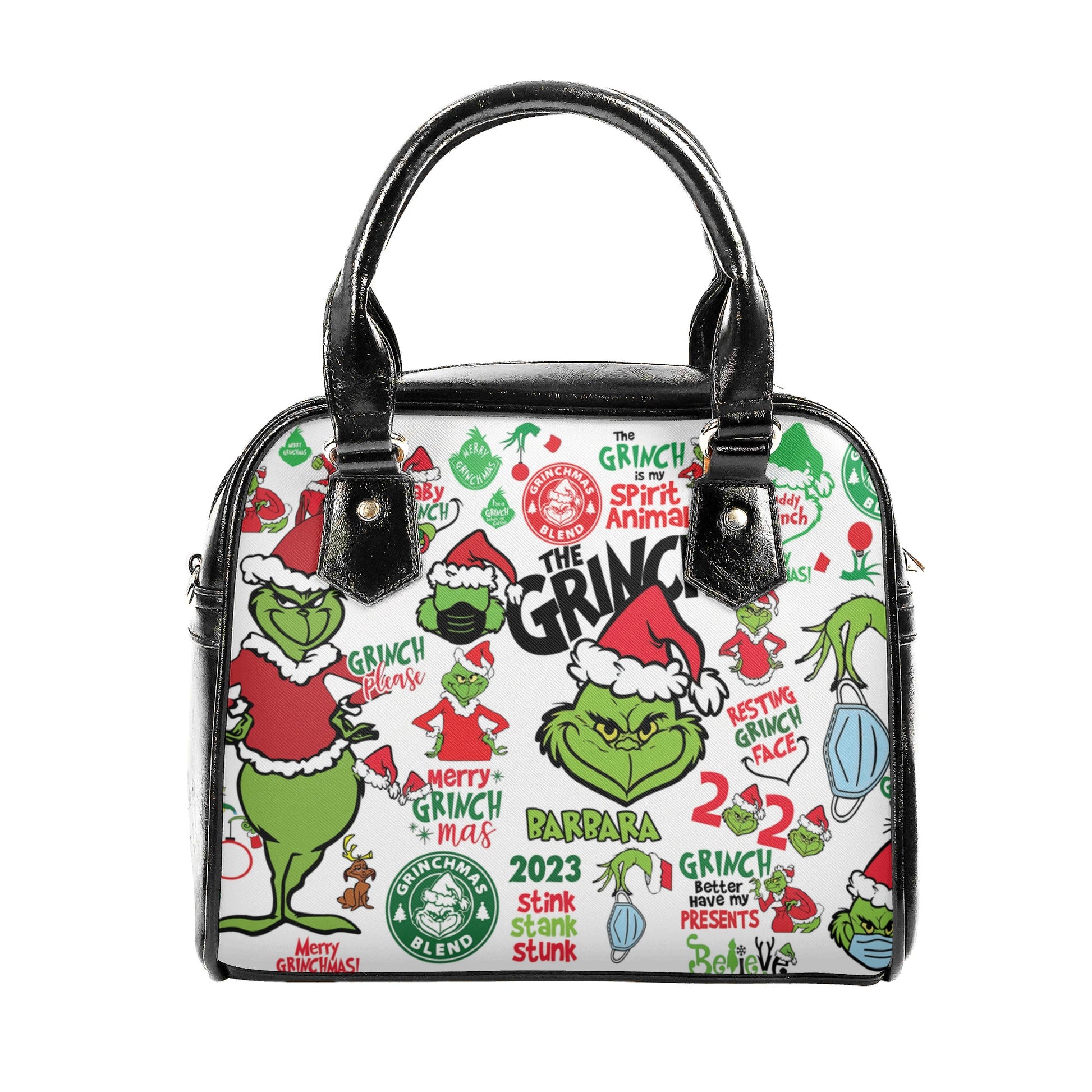 Christmas Grinch Santa HandBag, Funny Holiday Leather Bag, Personalized Christmas Gift, Grinchmas Purse, Festive Winter Accessory