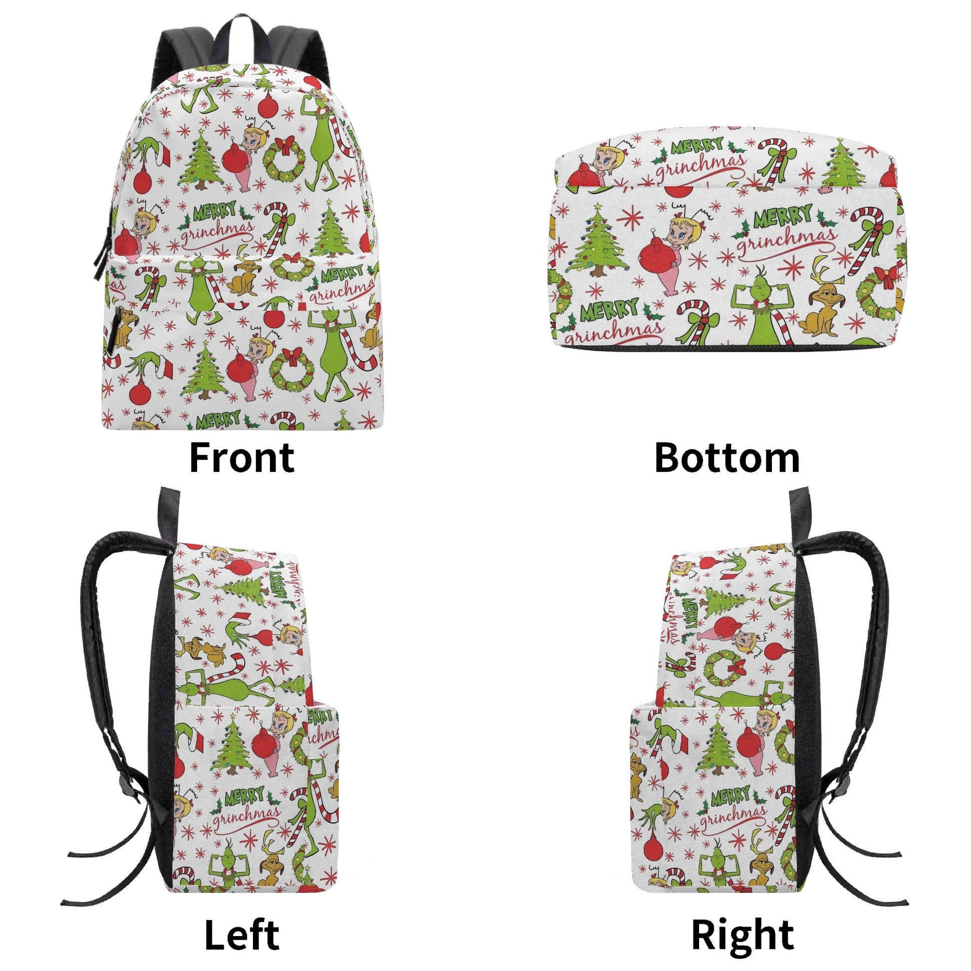 Grinch Backpack Merry Grinchmas, Cute Holiday Pattern, Christmas Gift, Allover Print, School Travel Bag BPGR28