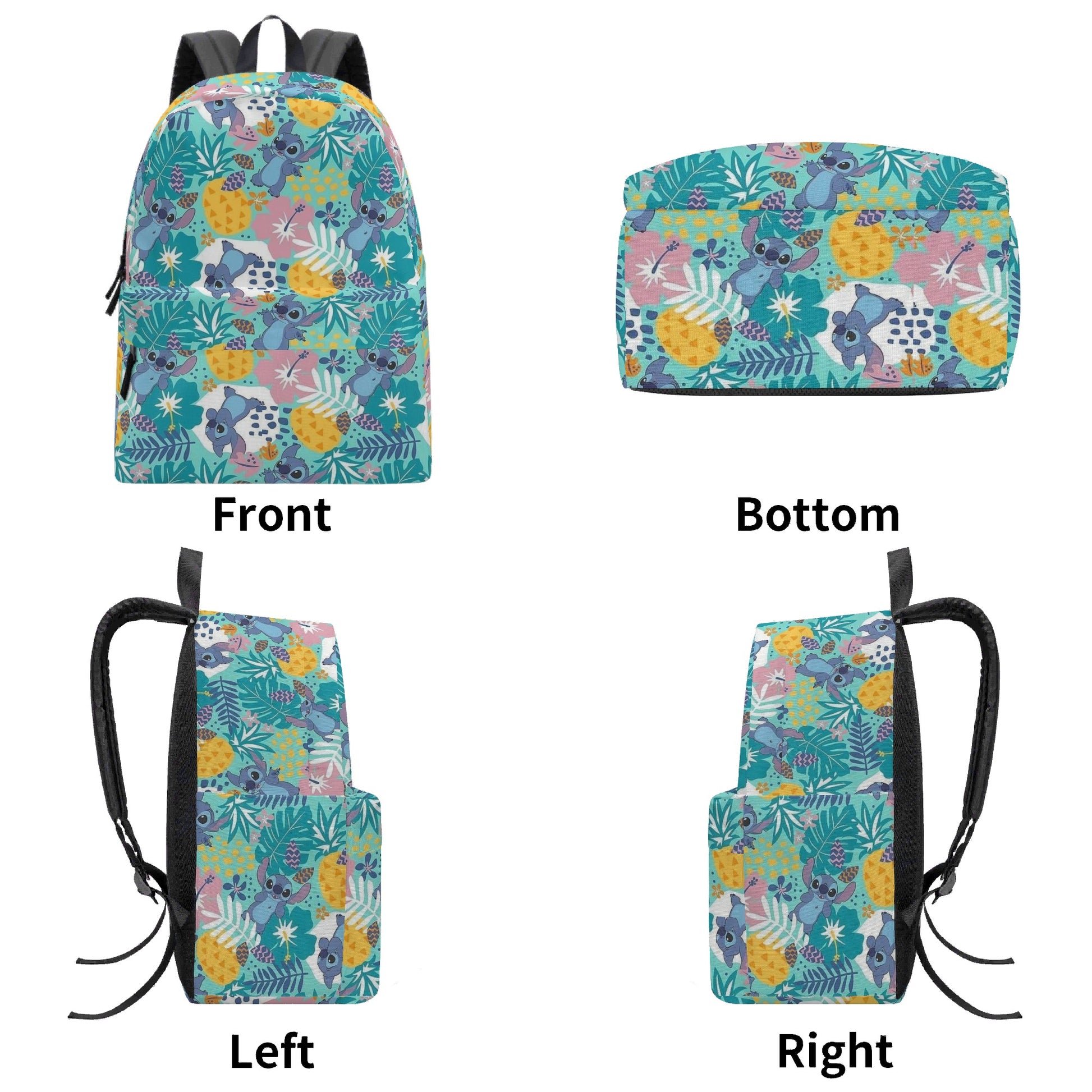 Stitch Backpack for Kids and Adults, Cute Hawaiian Pineapple Print School Bag, Cartoon Character Travel Backpack BPGR28