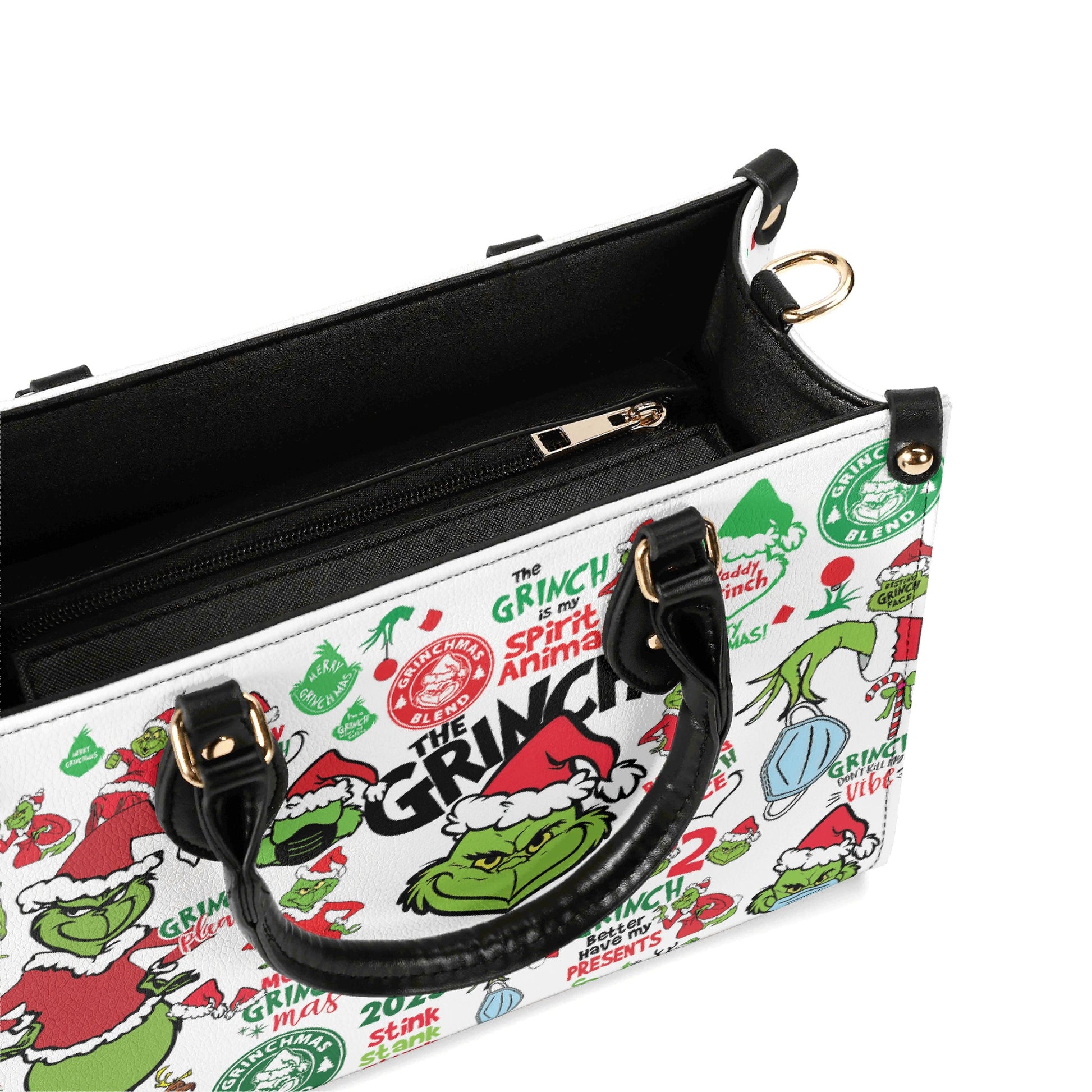 Christmas Grinch Santa HandBag, Funny Holiday Leather Bag, Personalized Christmas Gift, Grinchmas Purse, Festive Winter Accessory
