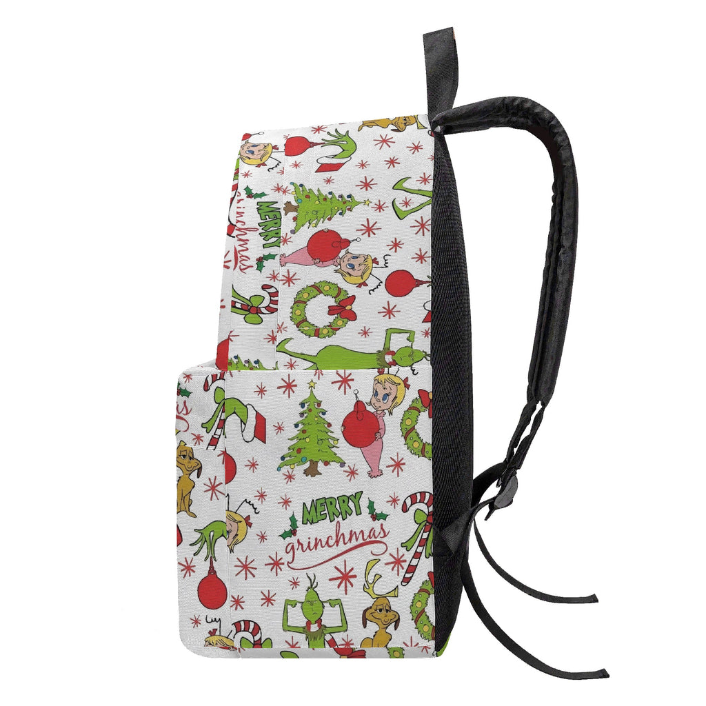 Grinch Backpack Merry Grinchmas, Cute Holiday Pattern, Christmas Gift, Allover Print, School Travel Bag BPGR28