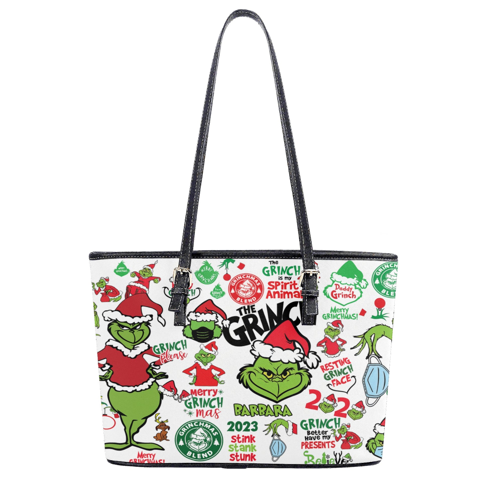 Christmas Grinch Santa HandBag, Funny Holiday Leather Bag, Personalized Christmas Gift, Grinchmas Purse, Festive Winter Accessory