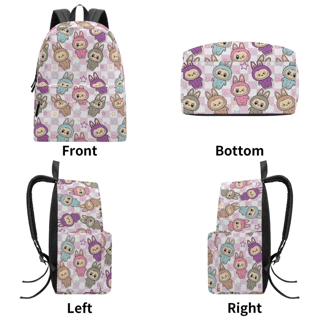 Pastel Labubu Bunny Backpack - Kawaii Cartoon School Bag with Stars & Cute Animal Suits, Soft Aesthetic Bookbag for Kids & Fans BPGR12