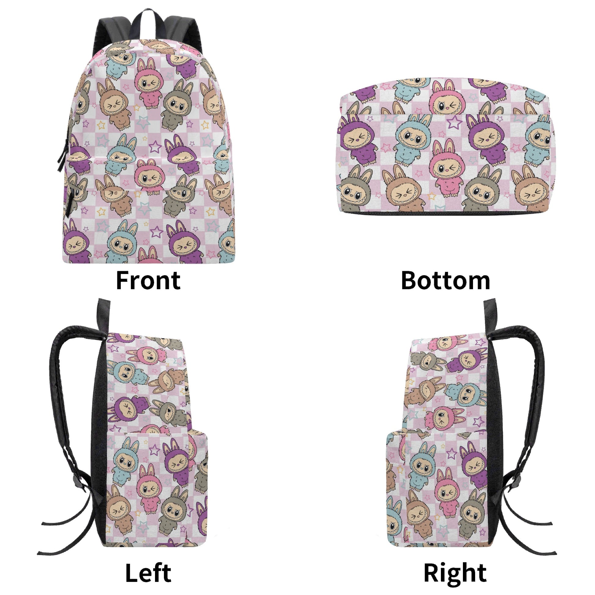 Pastel Labubu Bunny Backpack - Kawaii Cartoon School Bag with Stars & Cute Animal Suits, Soft Aesthetic Bookbag for Kids & Fans BPGR12