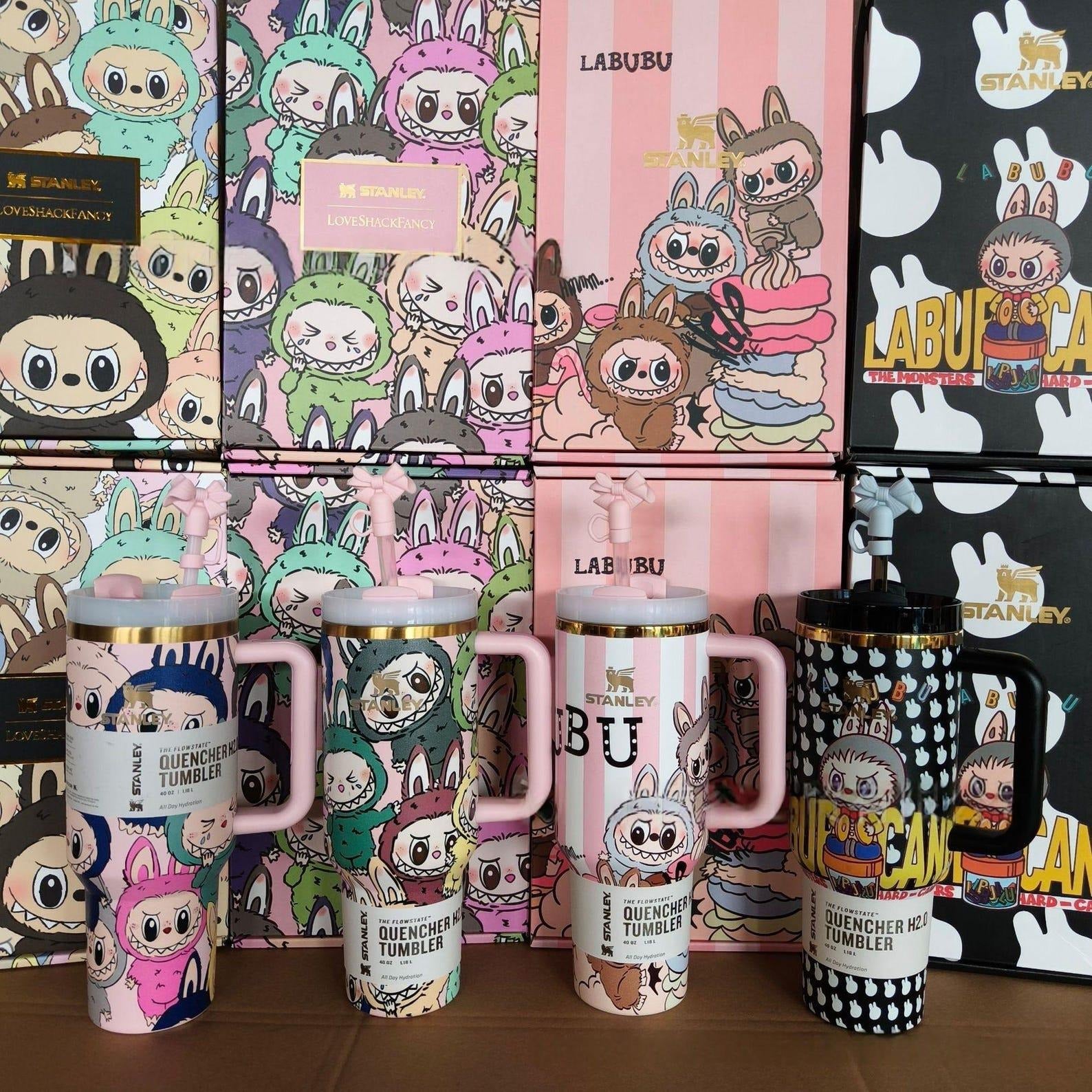 Custom Labubu Stanley Tumbler 40oz, Cute Cartoon Quencher H2.0, Personalized Travel Mug, Collector’s Gift for Labubu Fans