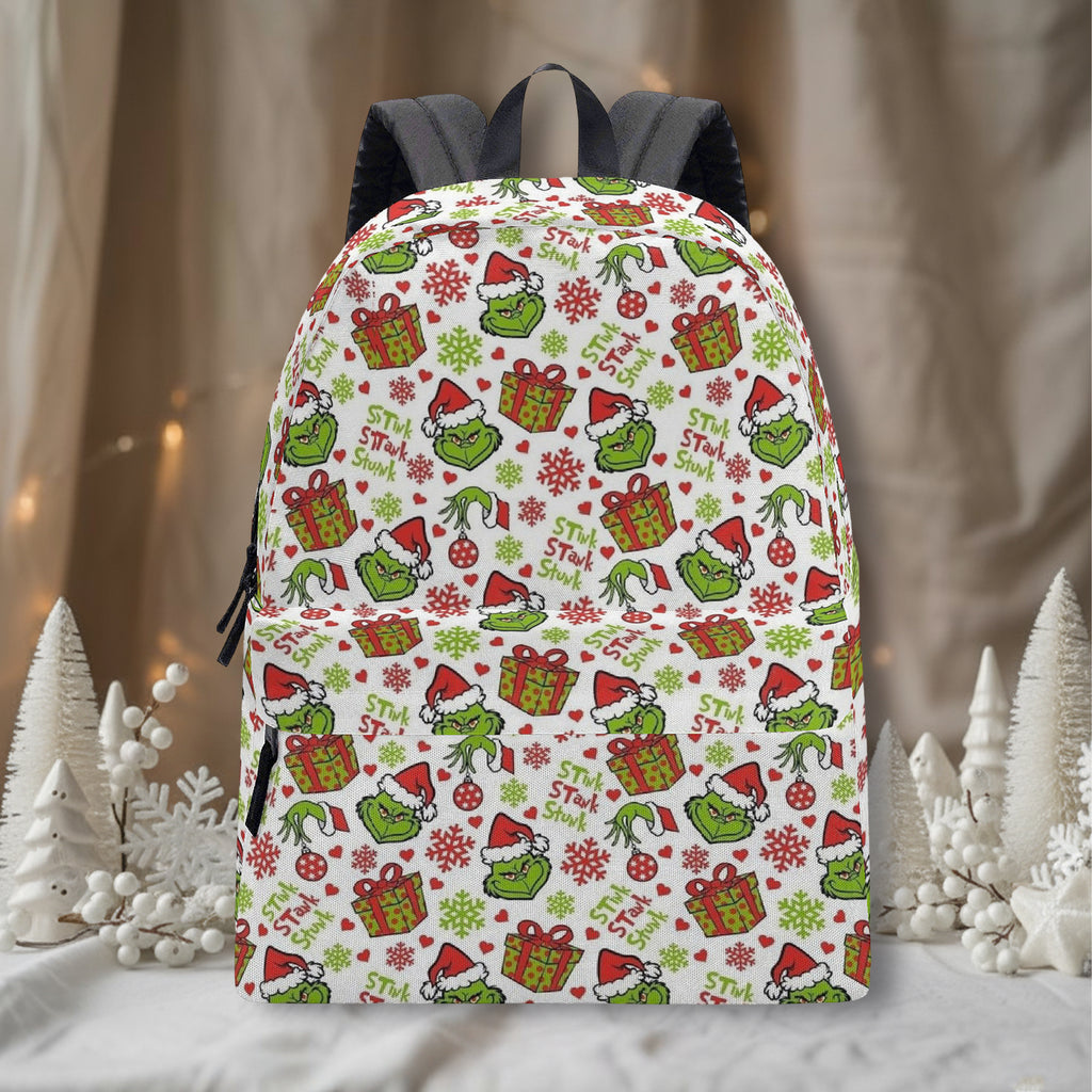 Grinch Backpack Stink Stank Stunk, Funny Santa Pattern, Christmas Gift, Holiday Travel School Bag BPGR29