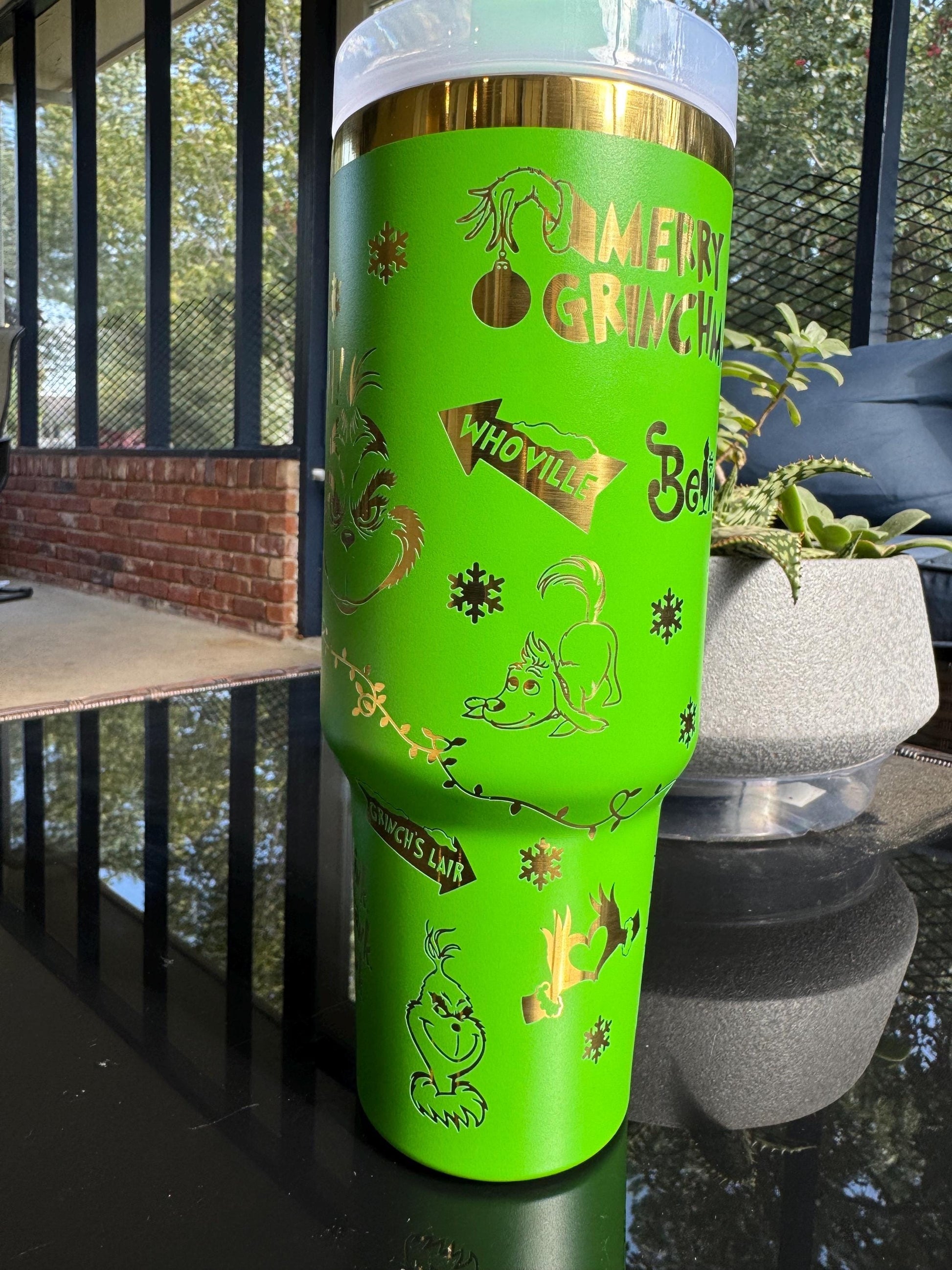 Green Grinch Tumbler, Stink Stank Stunk Quote Mug, Funny Christmas Cup with Handle, Holiday Gift for Him Her
