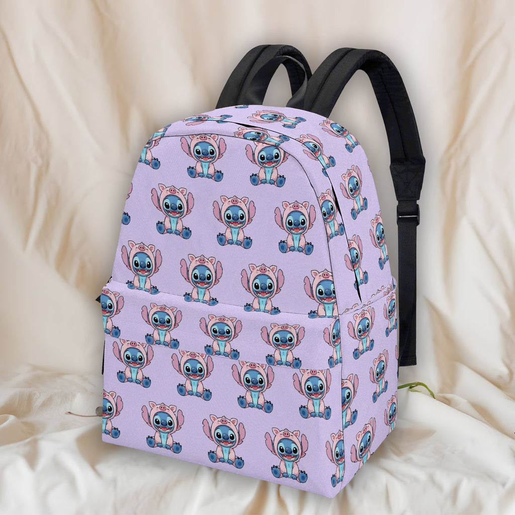Stitch Pig Backpack, Cute Piggy Costume Print, Kawaii Purple Daypack for Fans & Kids BPGR26