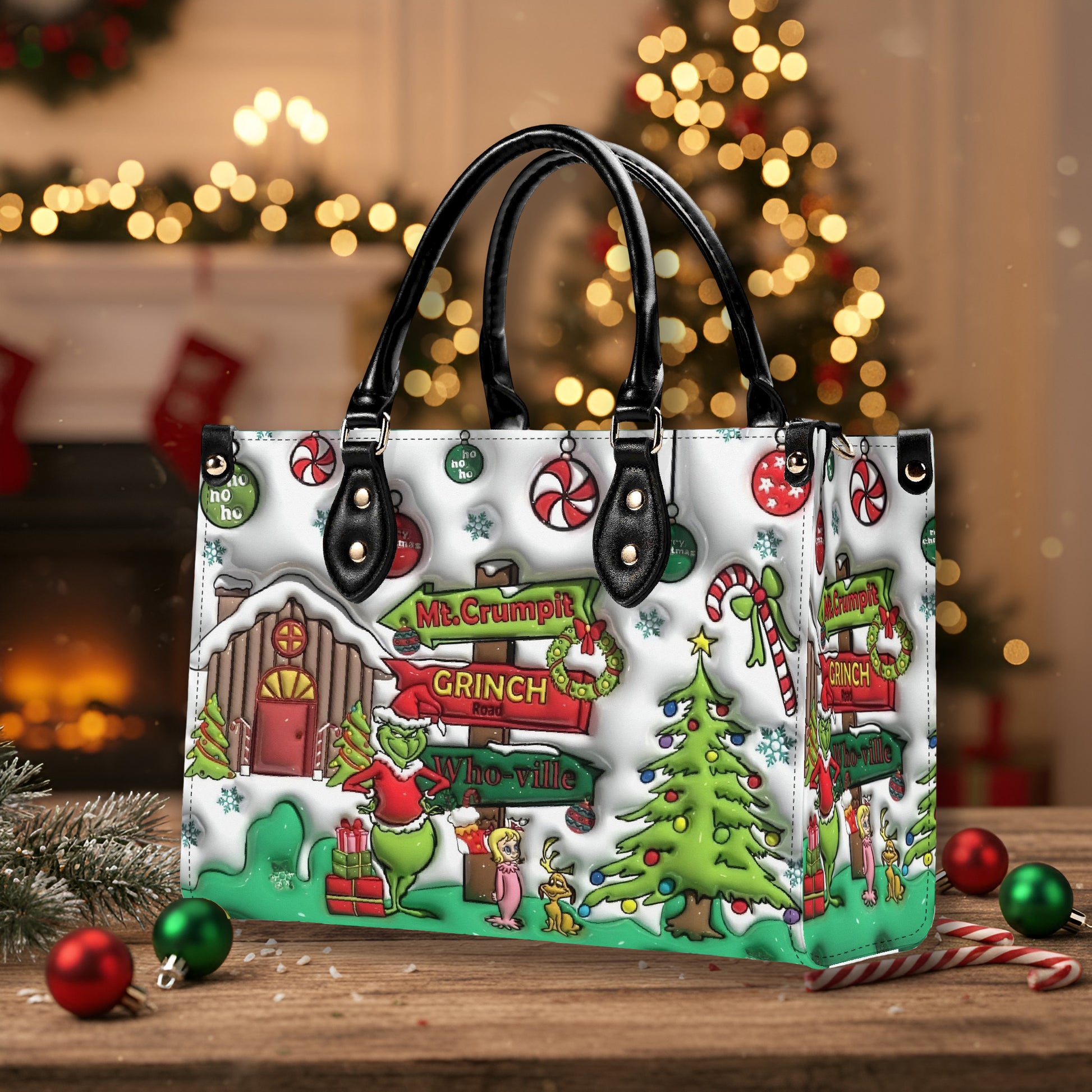 Grinch Whoville Christmas Handbag, Mt. Crumpit Santa Tote, Funny Holiday Bag, Festive Winter Gift, Whoville Themed Purse