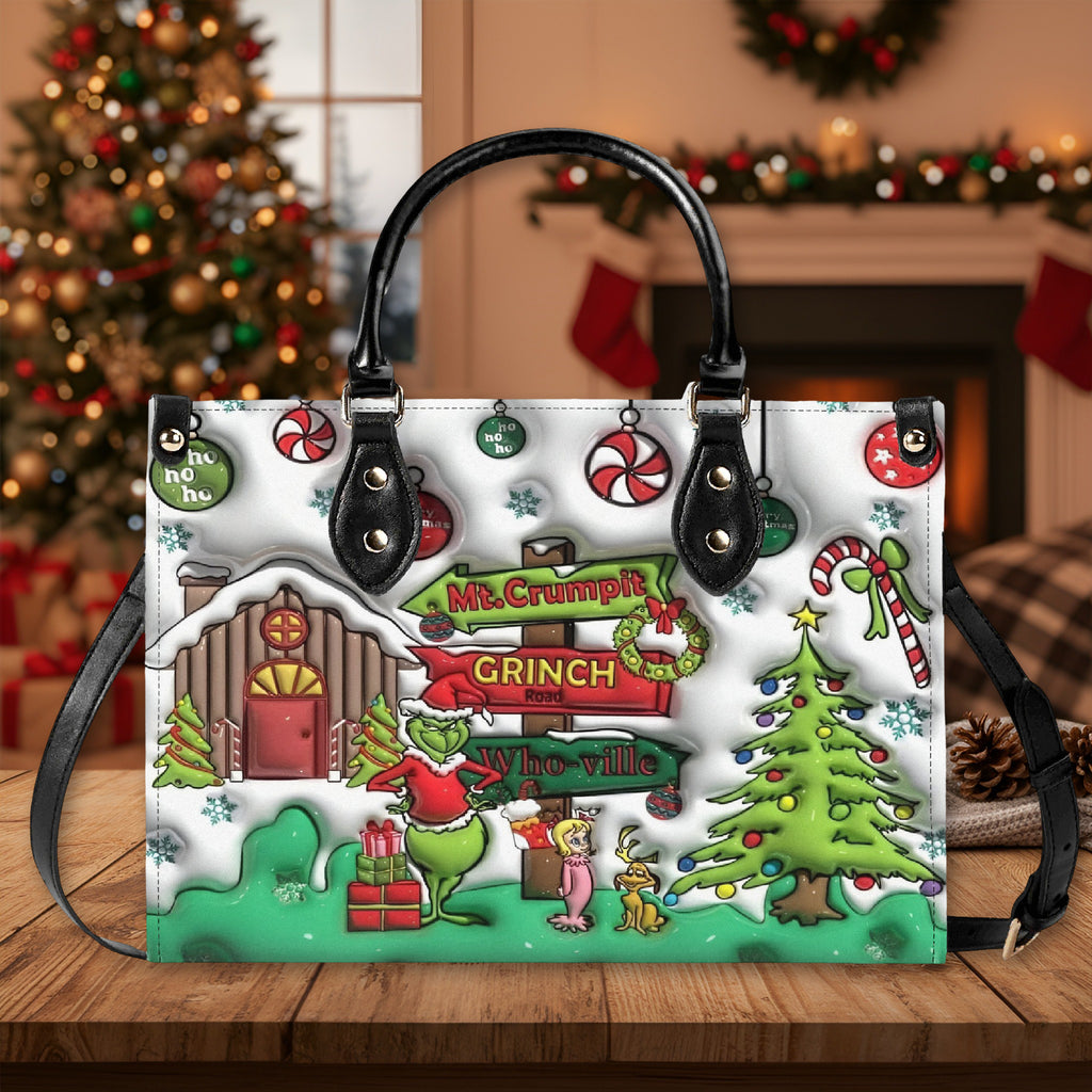 Grinch Whoville Christmas Handbag, Mt. Crumpit Santa Tote, Funny Holiday Bag, Festive Winter Gift, Whoville Themed Purse