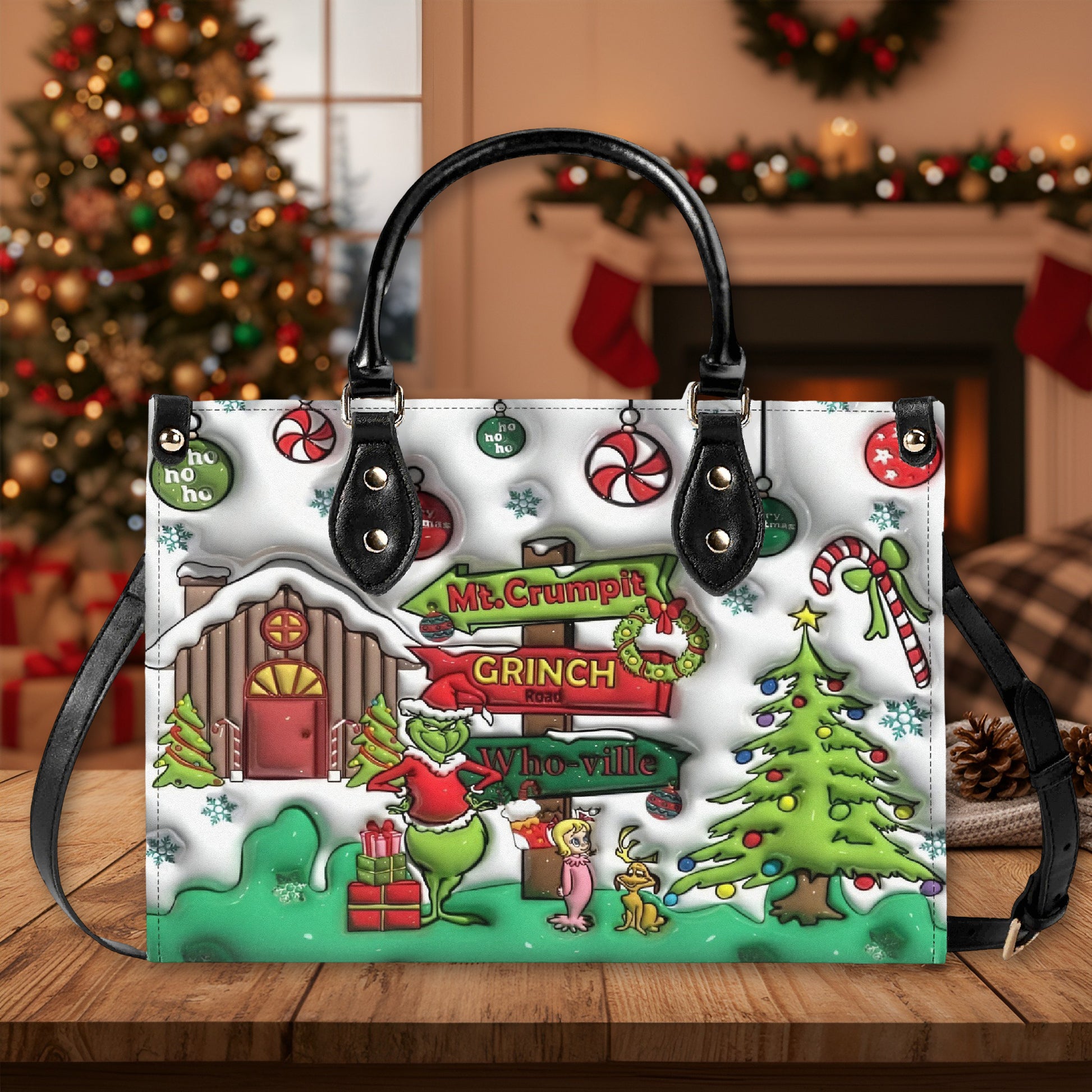 Grinch Whoville Christmas Handbag, Mt. Crumpit Santa Tote, Funny Holiday Bag, Festive Winter Gift, Whoville Themed Purse