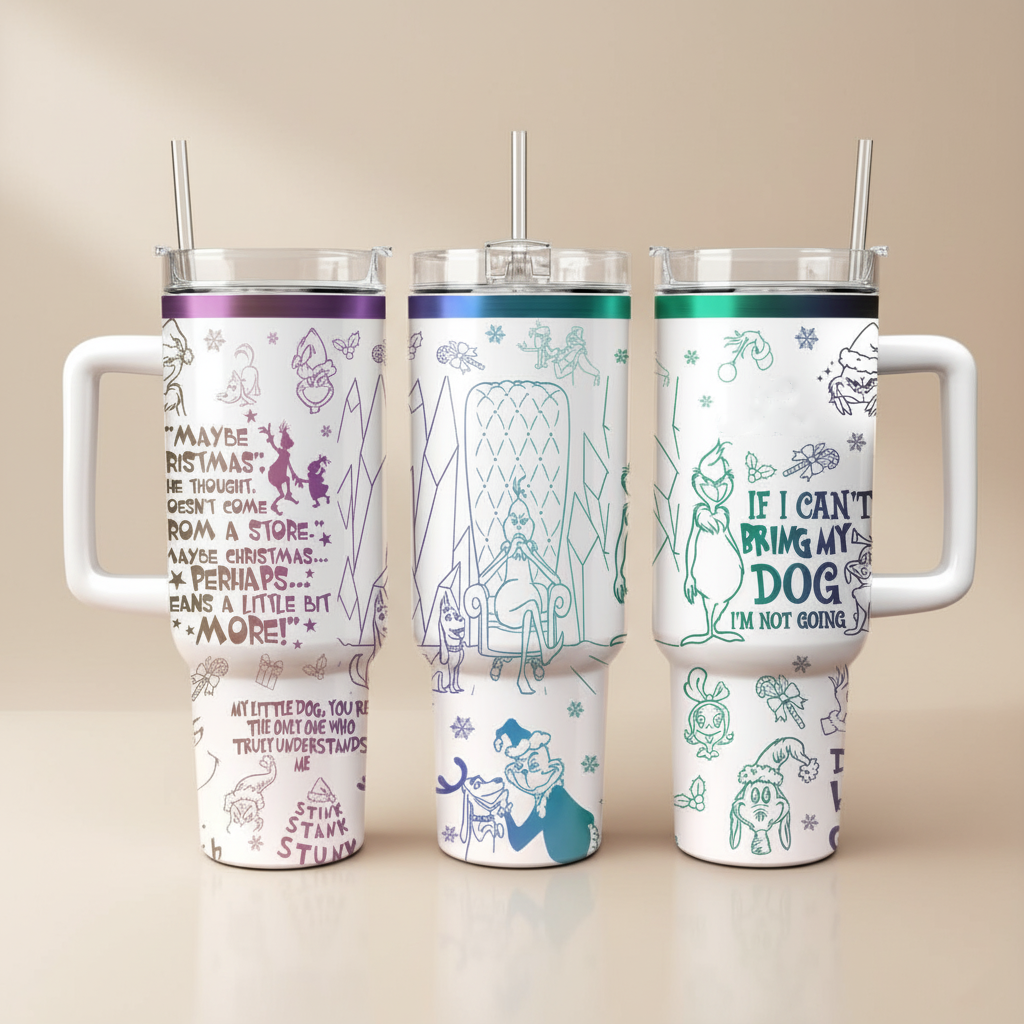 Grinch and Dog Quote Tumbler, Funny Christmas Pattern Cup, Holiday Gift for Grinch Lovers, Holiday Gift Idea, Christmas Gift