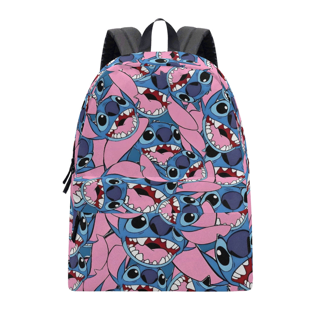 Stitch Faces Backpack, Bold Pink All Over Print, Fun Cartoon Statement Bag for Teens BPGR27