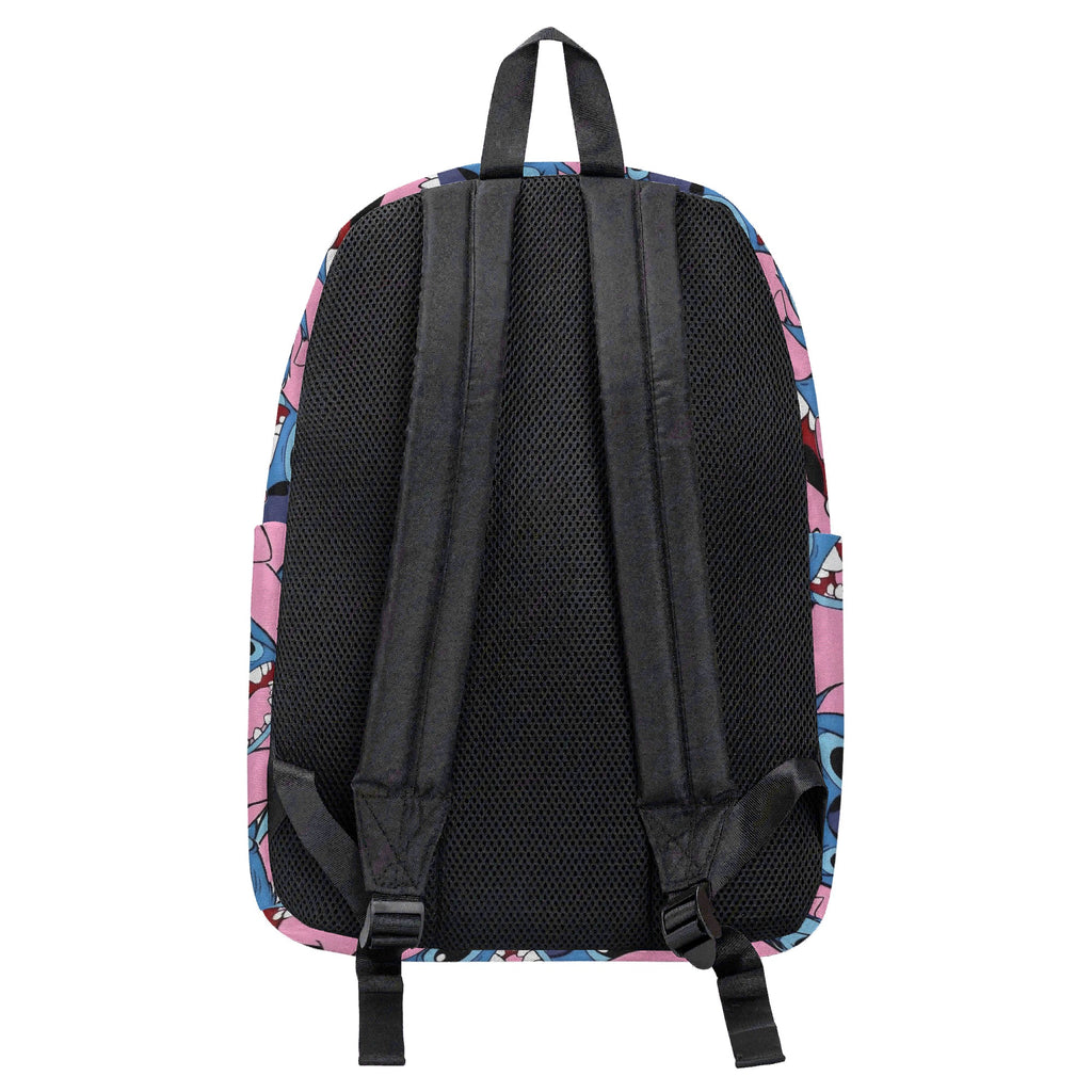 Stitch Faces Backpack, Bold Pink All Over Print, Fun Cartoon Statement Bag for Teens BPGR27