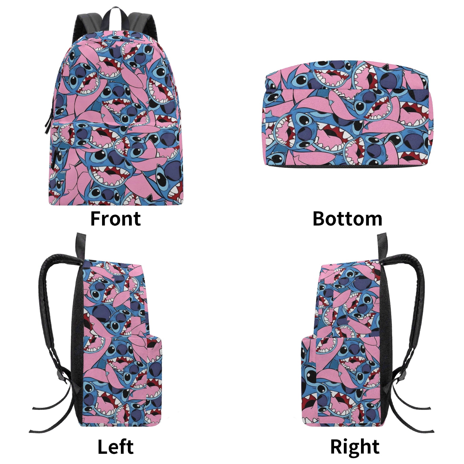 Stitch Faces Backpack, Bold Pink All Over Print, Fun Cartoon Statement Bag for Teens BPGR27