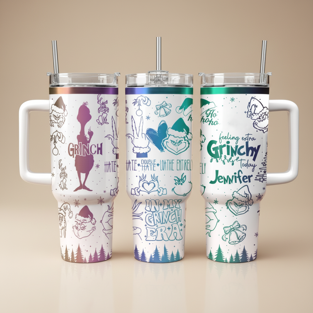 In My Grinch Era Tumbler, Grinch Christmas Quotes, Funny Holiday Drinkware, Personalized Name Mug, Whoville Gift