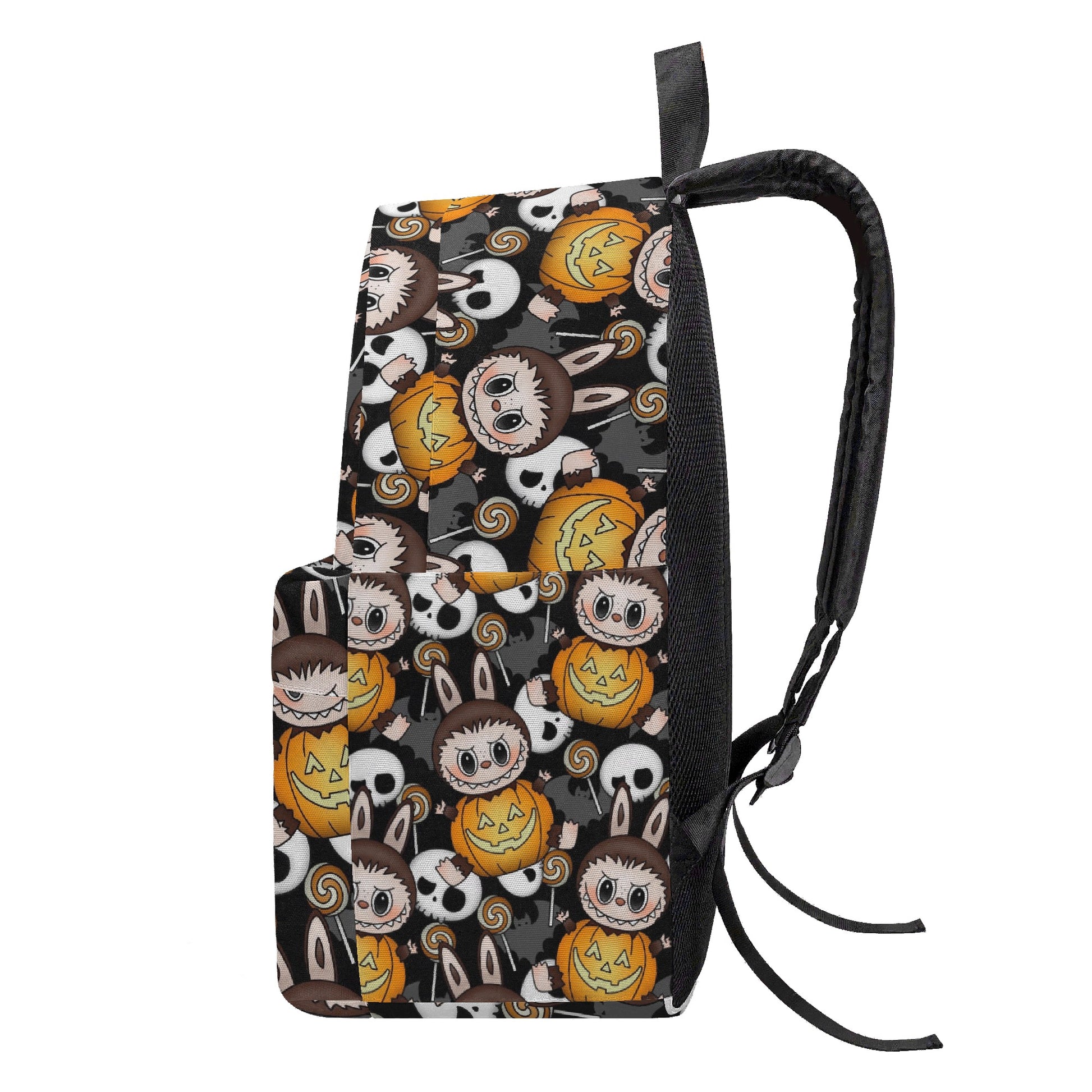 Pumpkin Labubu Halloween Backpack, Cute Spooky Cartoon School Bag with Skulls, Bats & Candy, Trick or Treat Bookbag for Kids & Fans BPGR11