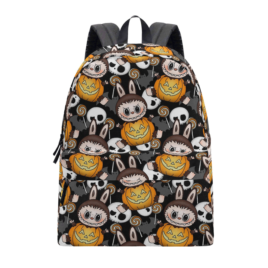 Pumpkin Labubu Halloween Backpack, Cute Spooky Cartoon School Bag with Skulls, Bats & Candy, Trick or Treat Bookbag for Kids & Fans BPGR11