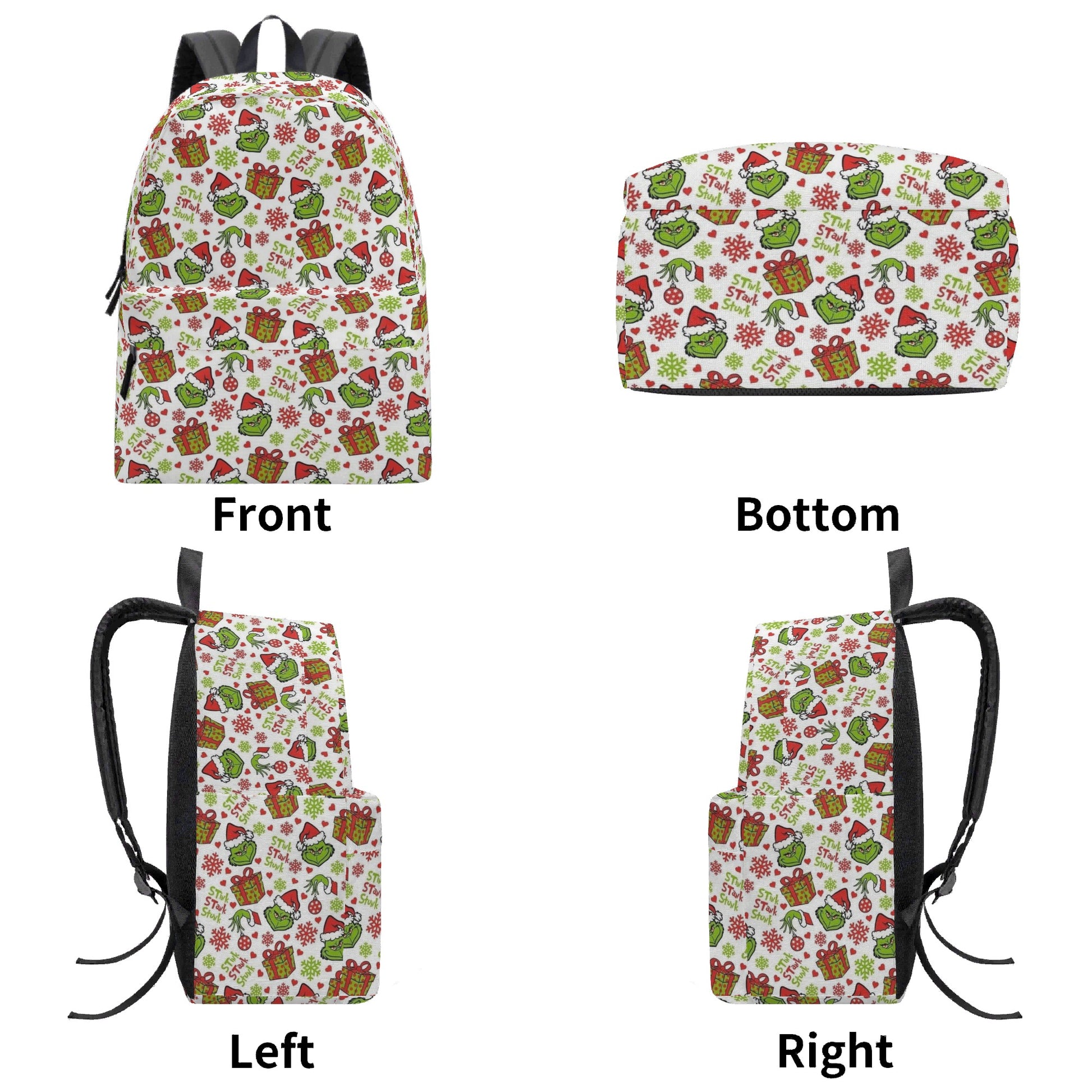Grinch Backpack Stink Stank Stunk, Funny Santa Pattern, Christmas Gift, Holiday Travel School Bag BPGR29
