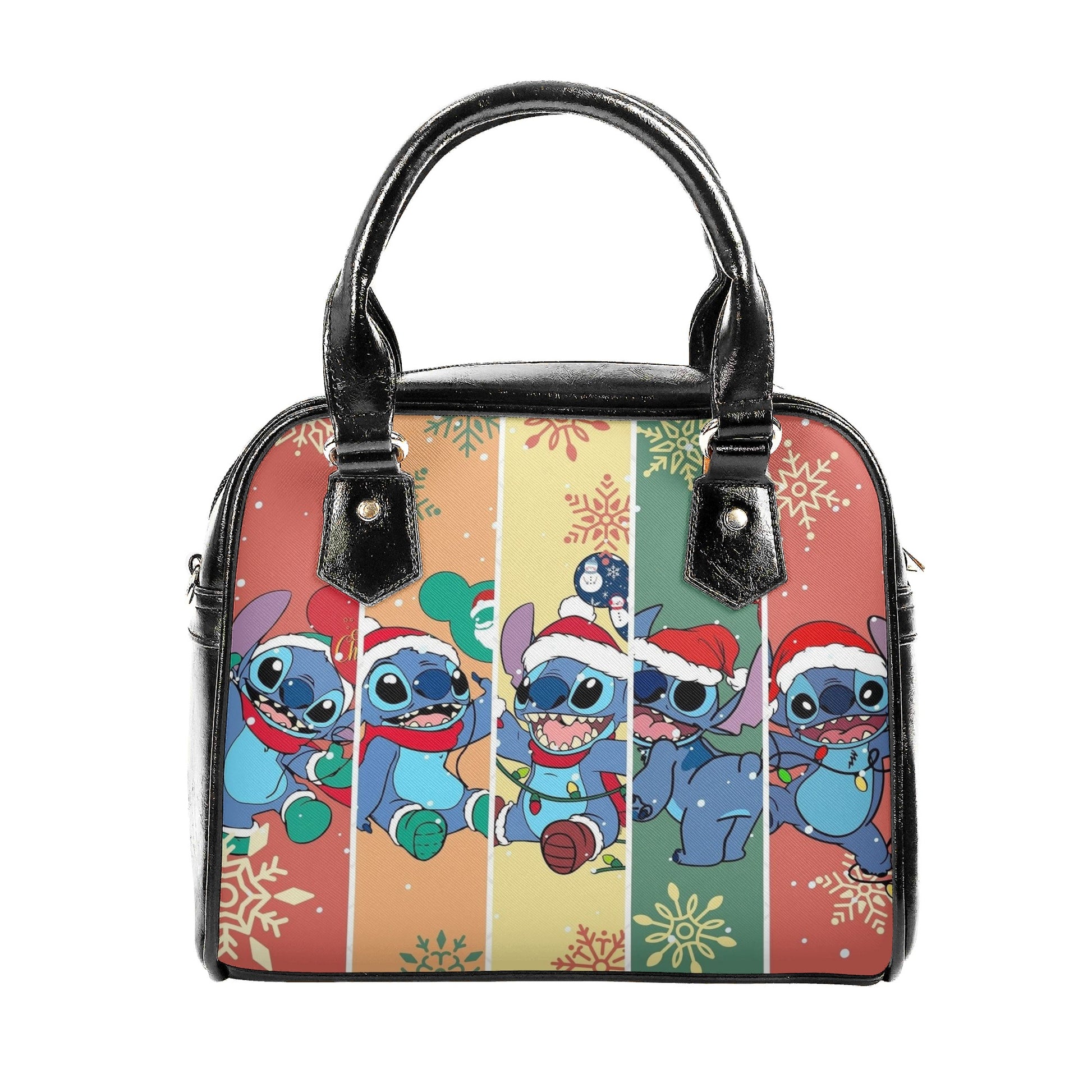 Stitch Christmas Leather Handbag, Cute Santa Holiday Tote Bag, Cartoon Purse & Shoulder Bag for Women