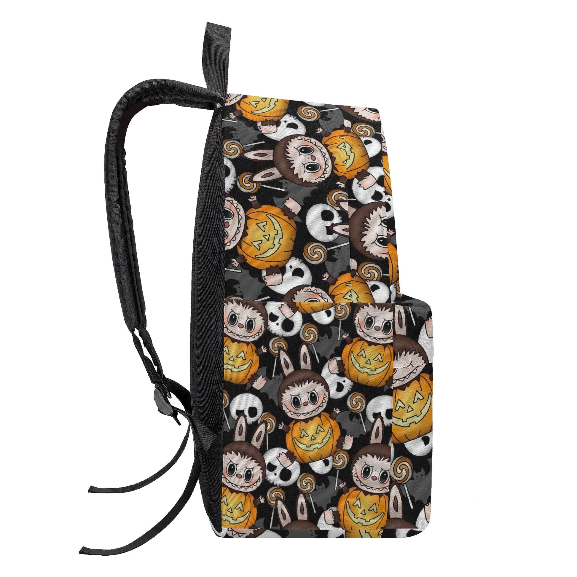 Pumpkin Labubu Halloween Backpack, Cute Spooky Cartoon School Bag with Skulls, Bats & Candy, Trick or Treat Bookbag for Kids & Fans BPGR11