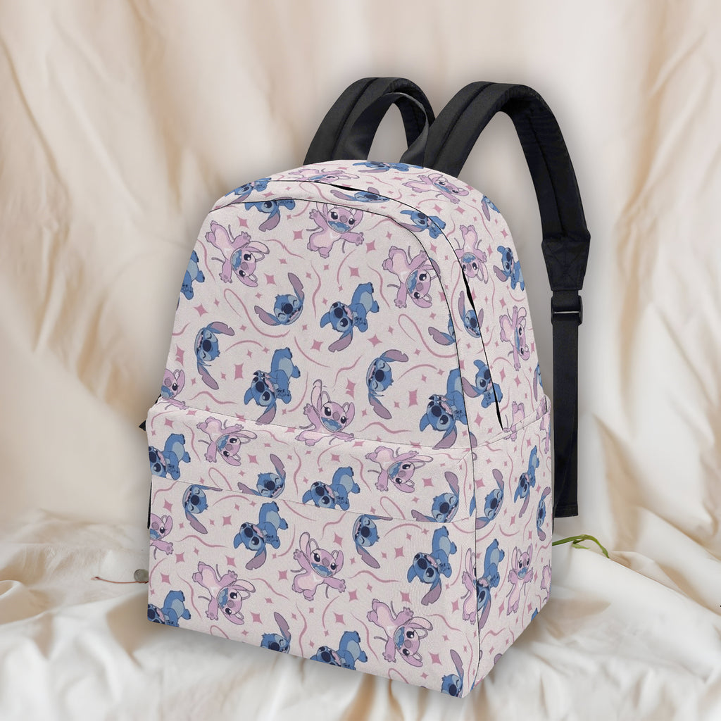 Stitch and Angel Backpack, Cute Pink Star Print School Bag, Cartoon Travel Backpack for Kids and Teens BPGR30