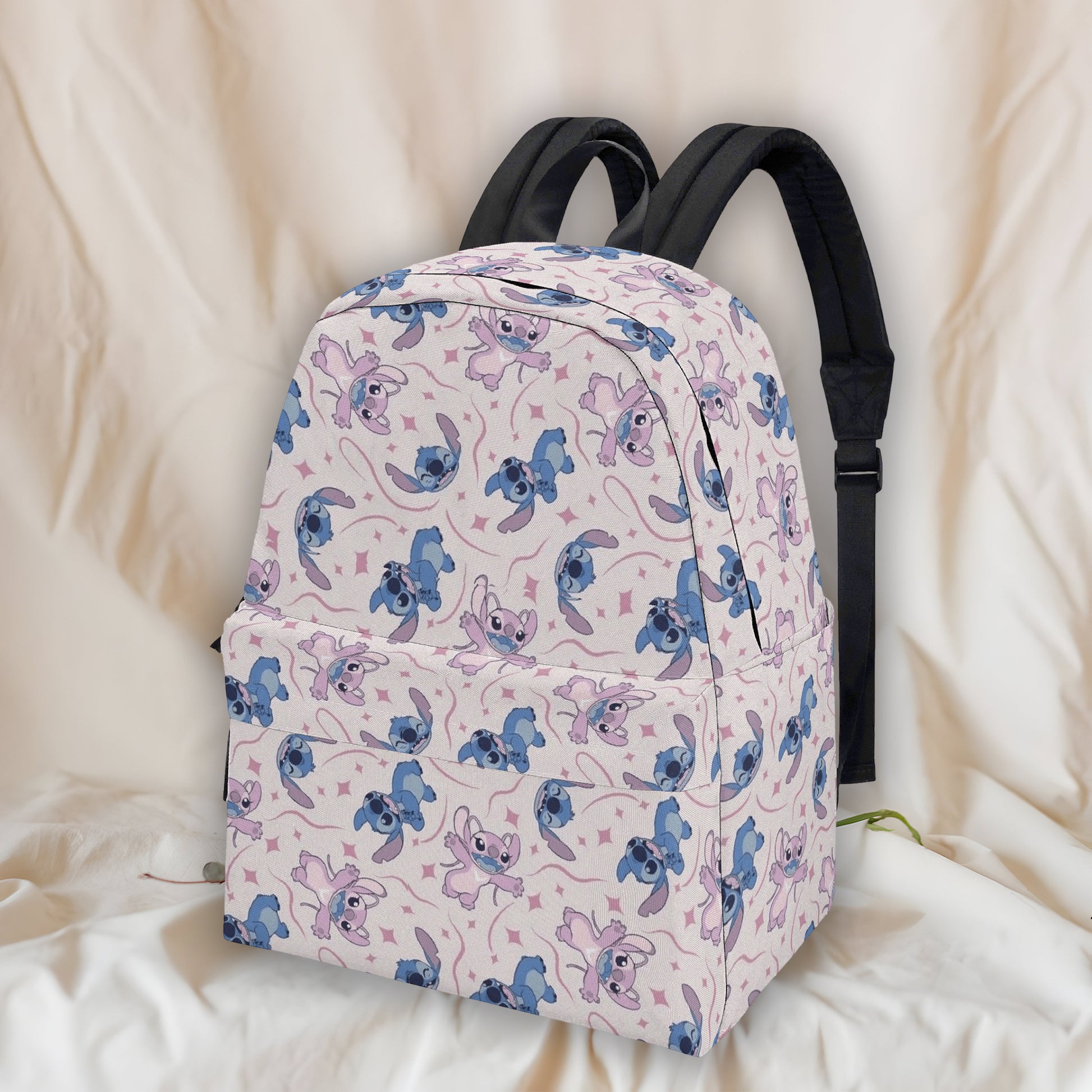 Stitch and Angel Backpack, Cute Pink Star Print School Bag, Cartoon Travel Backpack for Kids and Teens BPGR30