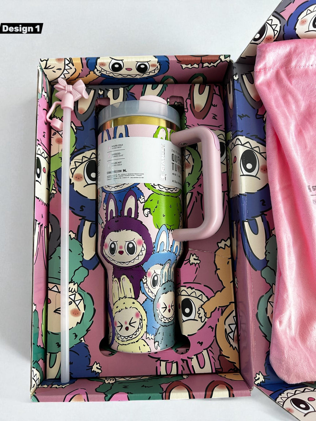 Custom Labubu Stanley Tumbler 40oz, Cute Cartoon Quencher H2.0, Personalized Travel Mug, Collector’s Gift for Labubu Fans