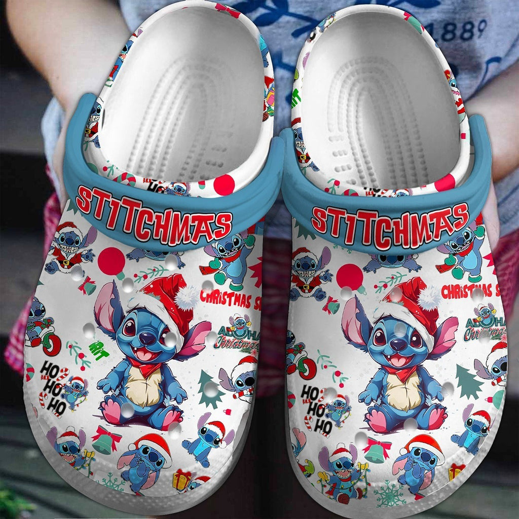 Stitchmas Clogs Shoes, Stitch Shoes, Cartoon Shoes, Stitch Christmas Shoes, Custom Name Shoes