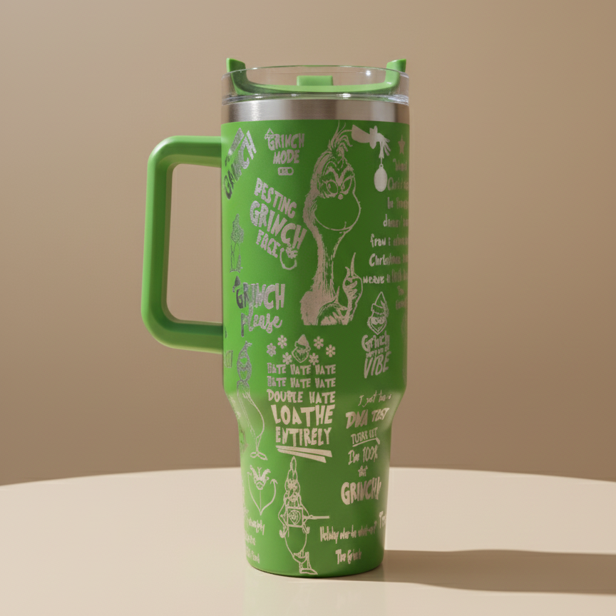Maybe Christmas Green Tumbler, Grinch Quote Cup, Cute Funny Holiday Mug, Christmas Gift, Insulated Travel Cup
