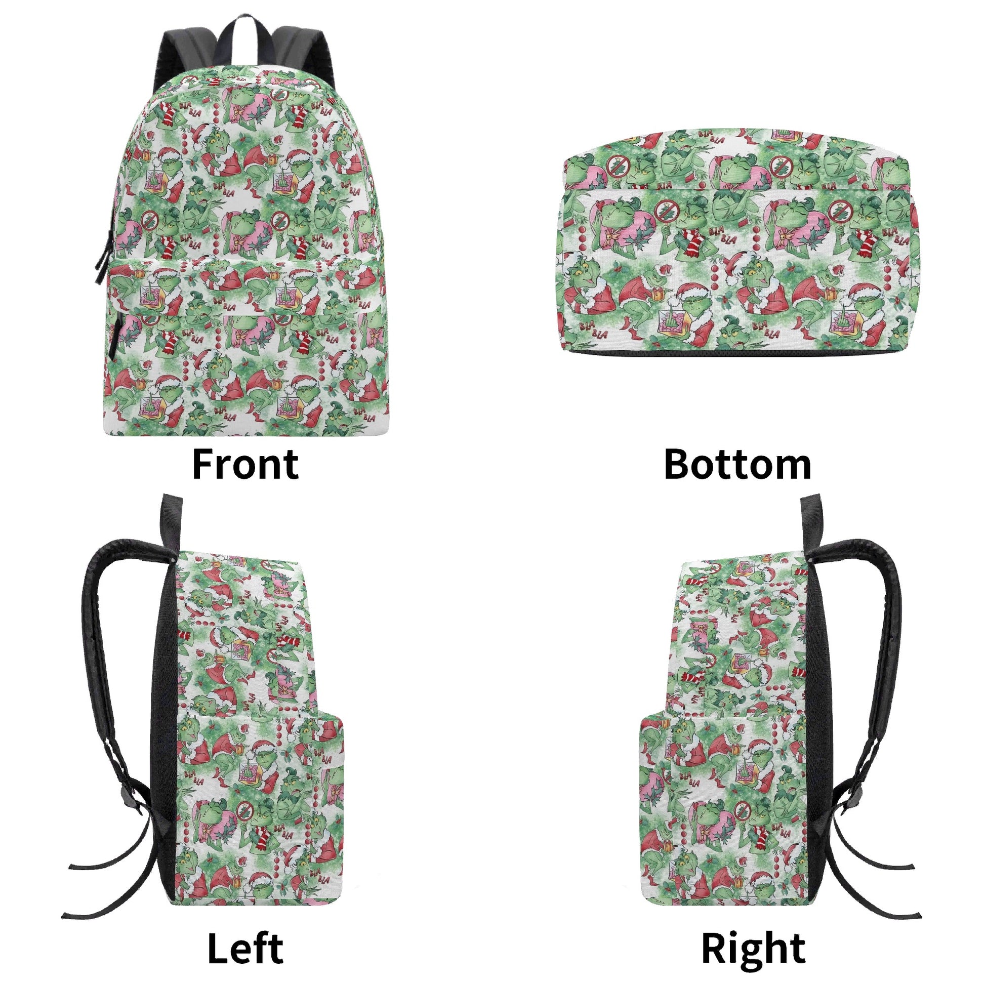Grinch Backpack Watercolor Pattern, Pastel Christmas Scenes, Cute Holiday Gift, Allover Print Travel Bag BPGR30