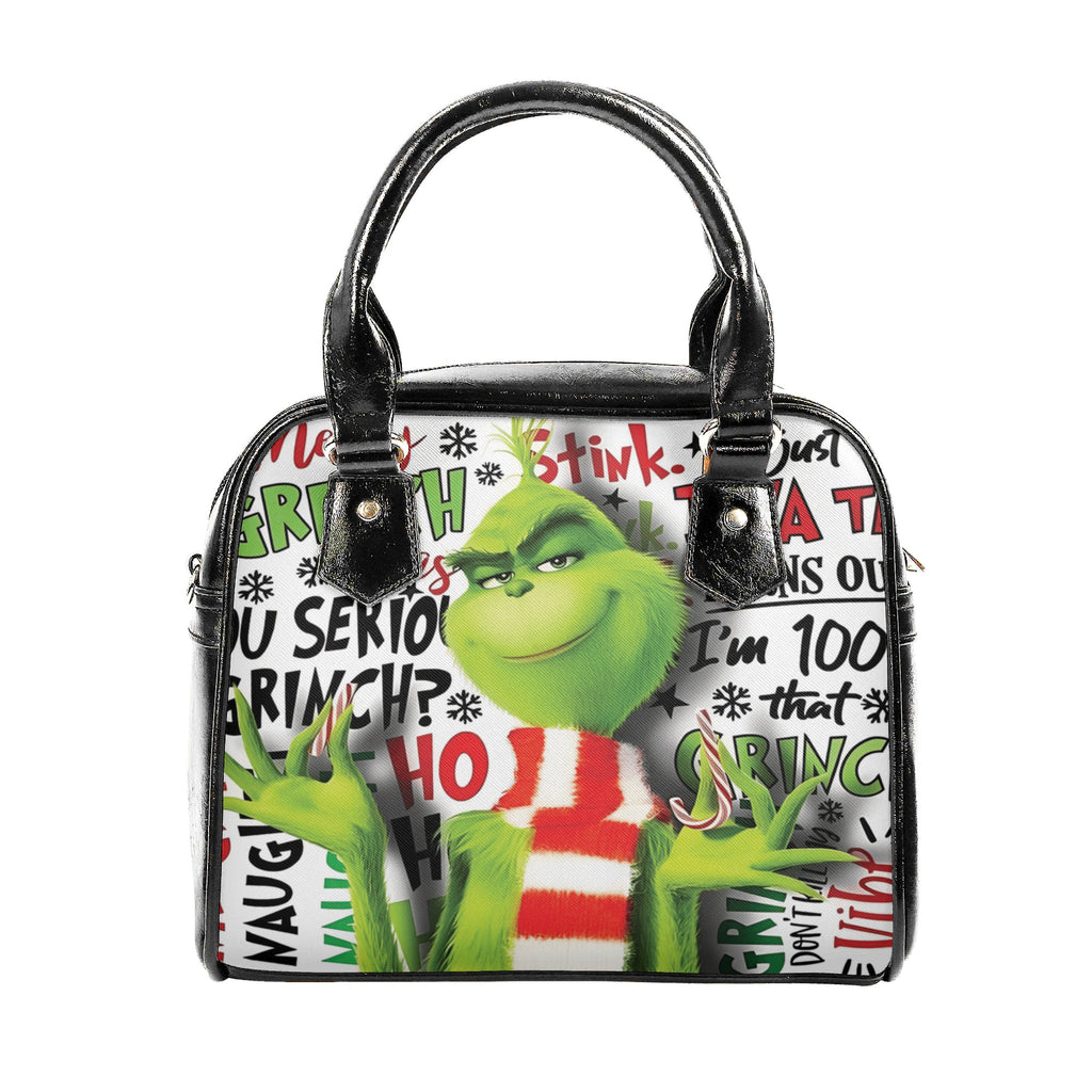 Grinch Smirk Christmas HandBag, Merry Grinchmas Purse, Funny Holiday Leather Bag, Santa Grinch Gift, Festive Green Bag