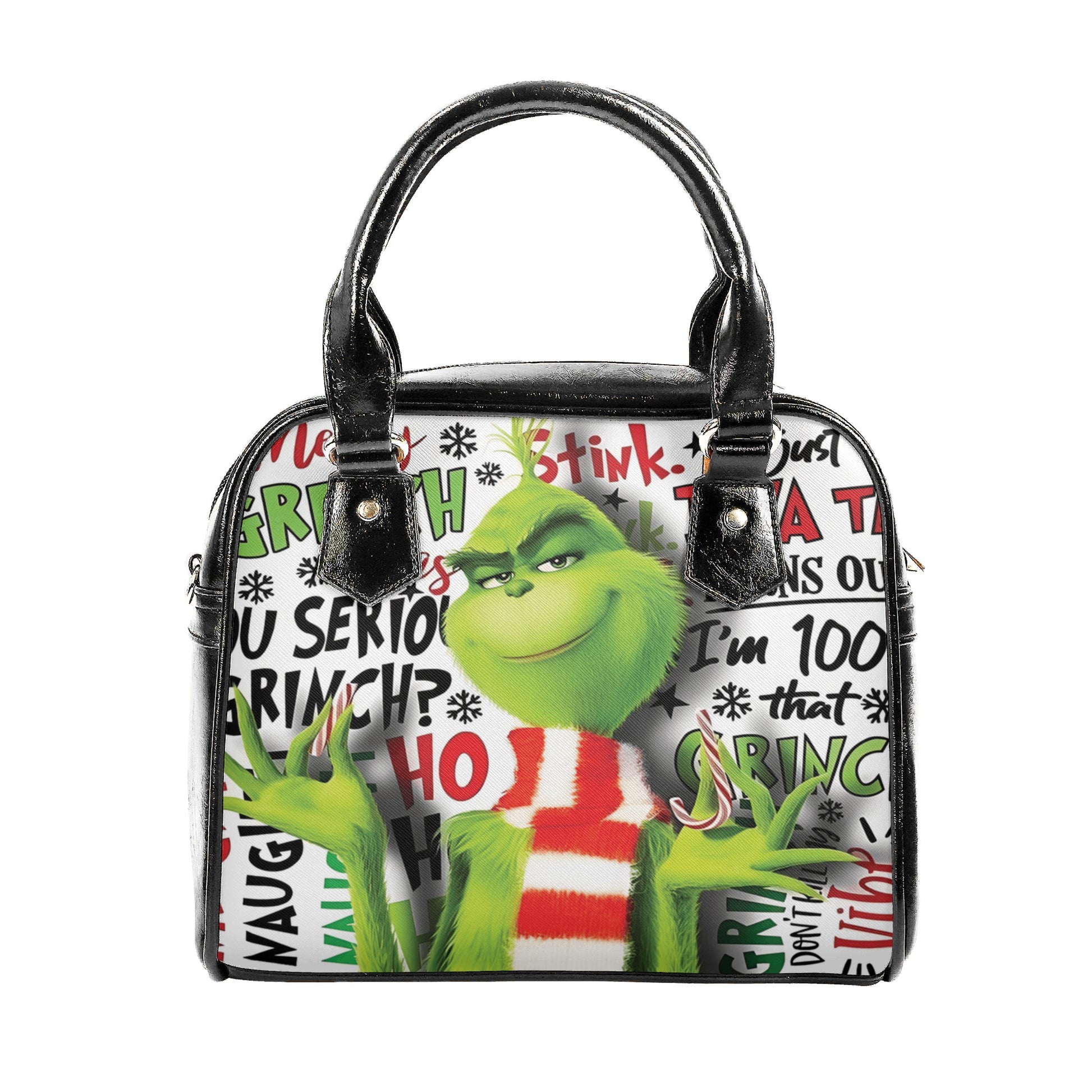 Grinch Smirk Christmas HandBag, Merry Grinchmas Purse, Funny Holiday Leather Bag, Santa Grinch Gift, Festive Green Bag