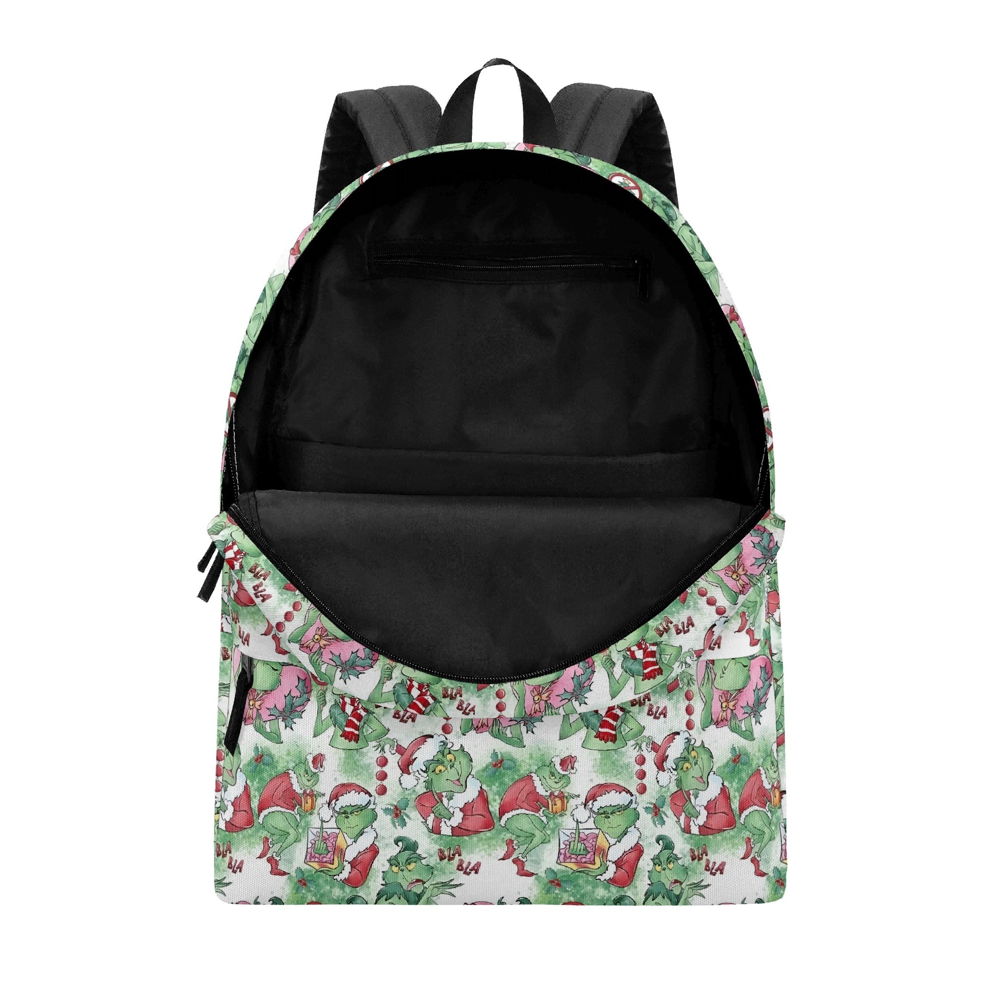 Grinch Backpack Watercolor Pattern, Pastel Christmas Scenes, Cute Holiday Gift, Allover Print Travel Bag BPGR30