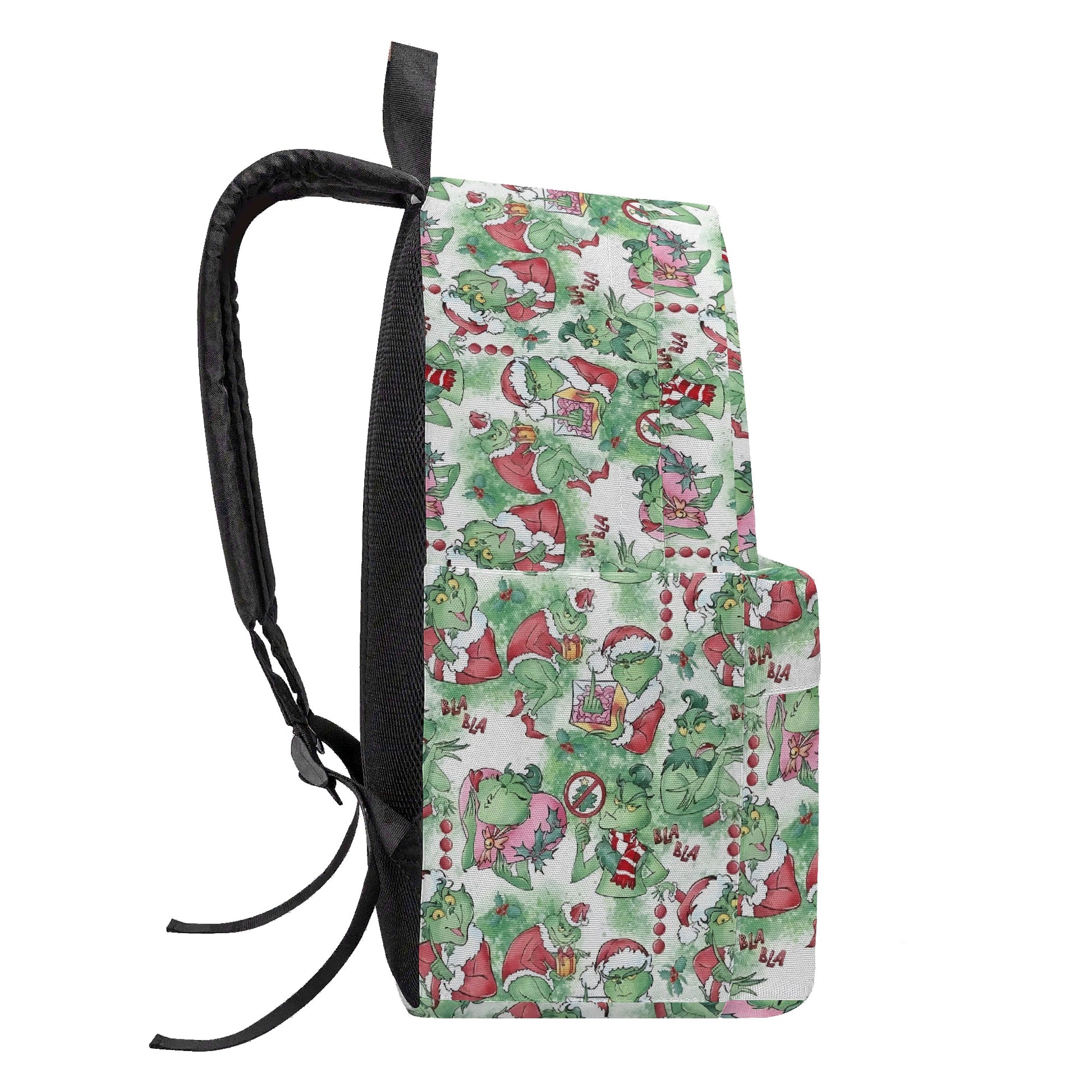 Grinch Backpack Watercolor Pattern, Pastel Christmas Scenes, Cute Holiday Gift, Allover Print Travel Bag BPGR30