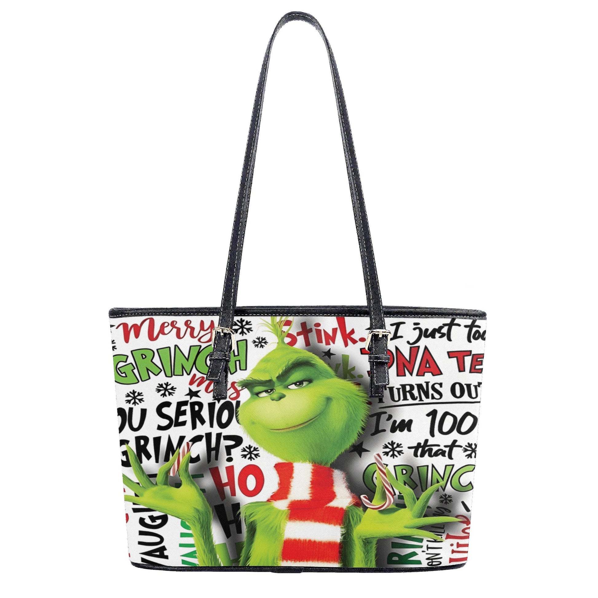 Grinch Smirk Christmas HandBag, Merry Grinchmas Purse, Funny Holiday Leather Bag, Santa Grinch Gift, Festive Green Bag