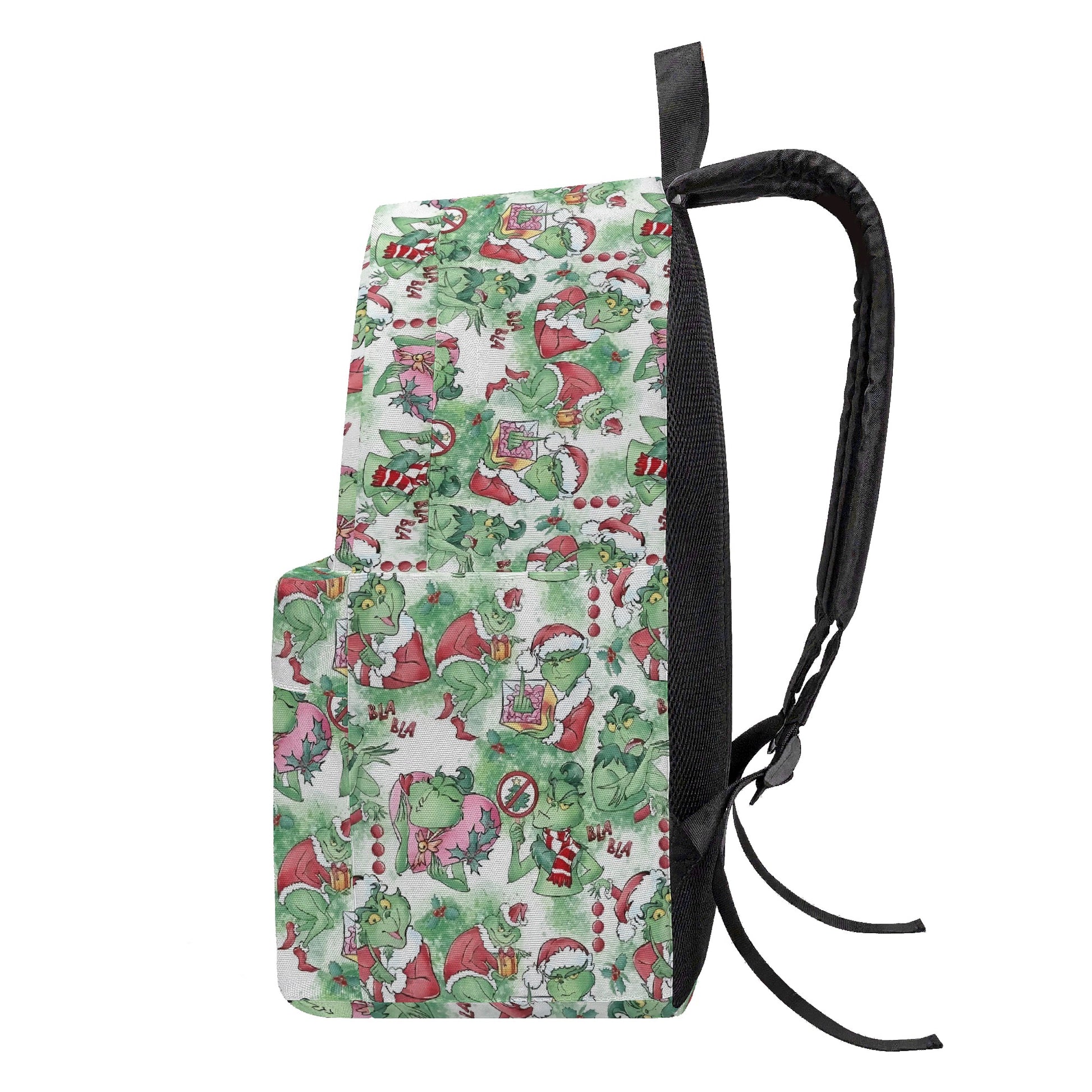 Grinch Backpack Watercolor Pattern, Pastel Christmas Scenes, Cute Holiday Gift, Allover Print Travel Bag BPGR30