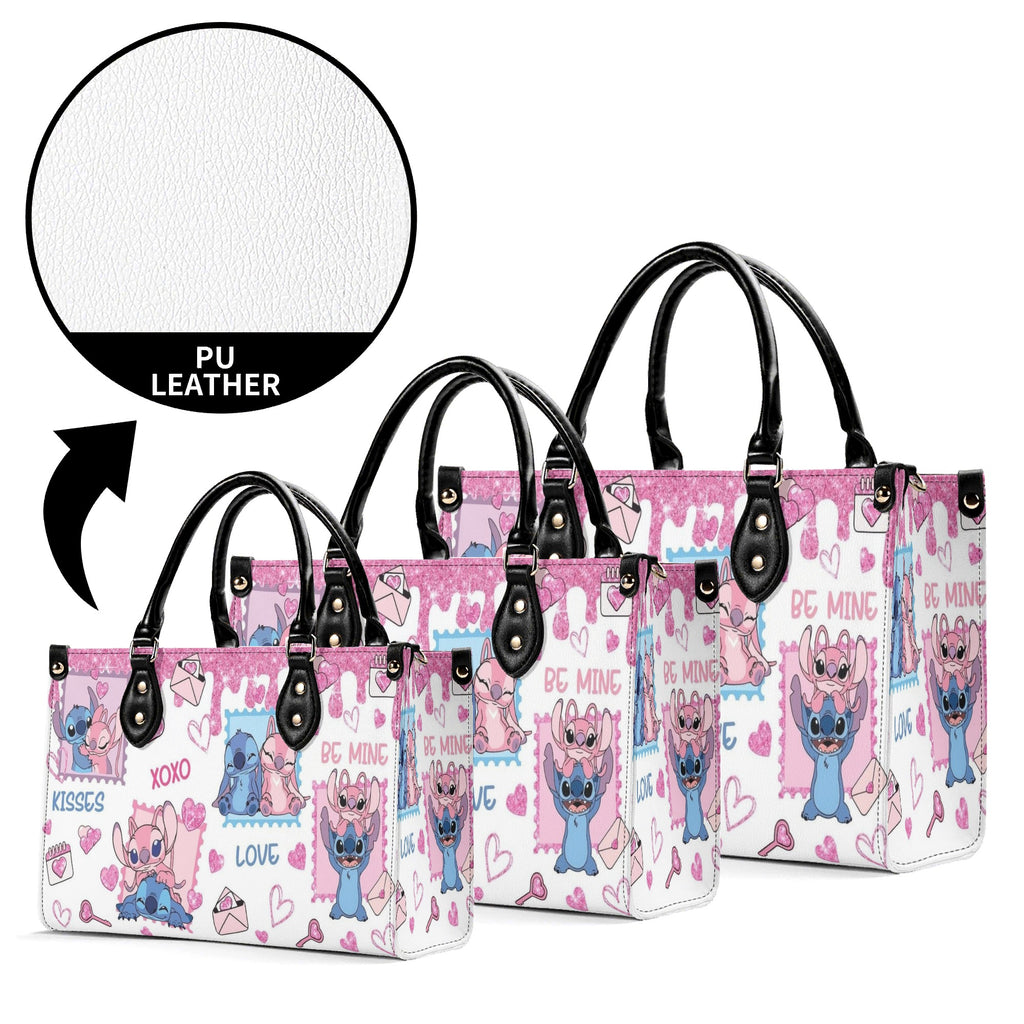Stitch & Angel Valentine Leather Handbag, Cute Love Cartoon Tote Bag, Romantic Purse & Shoulder Bag for Women