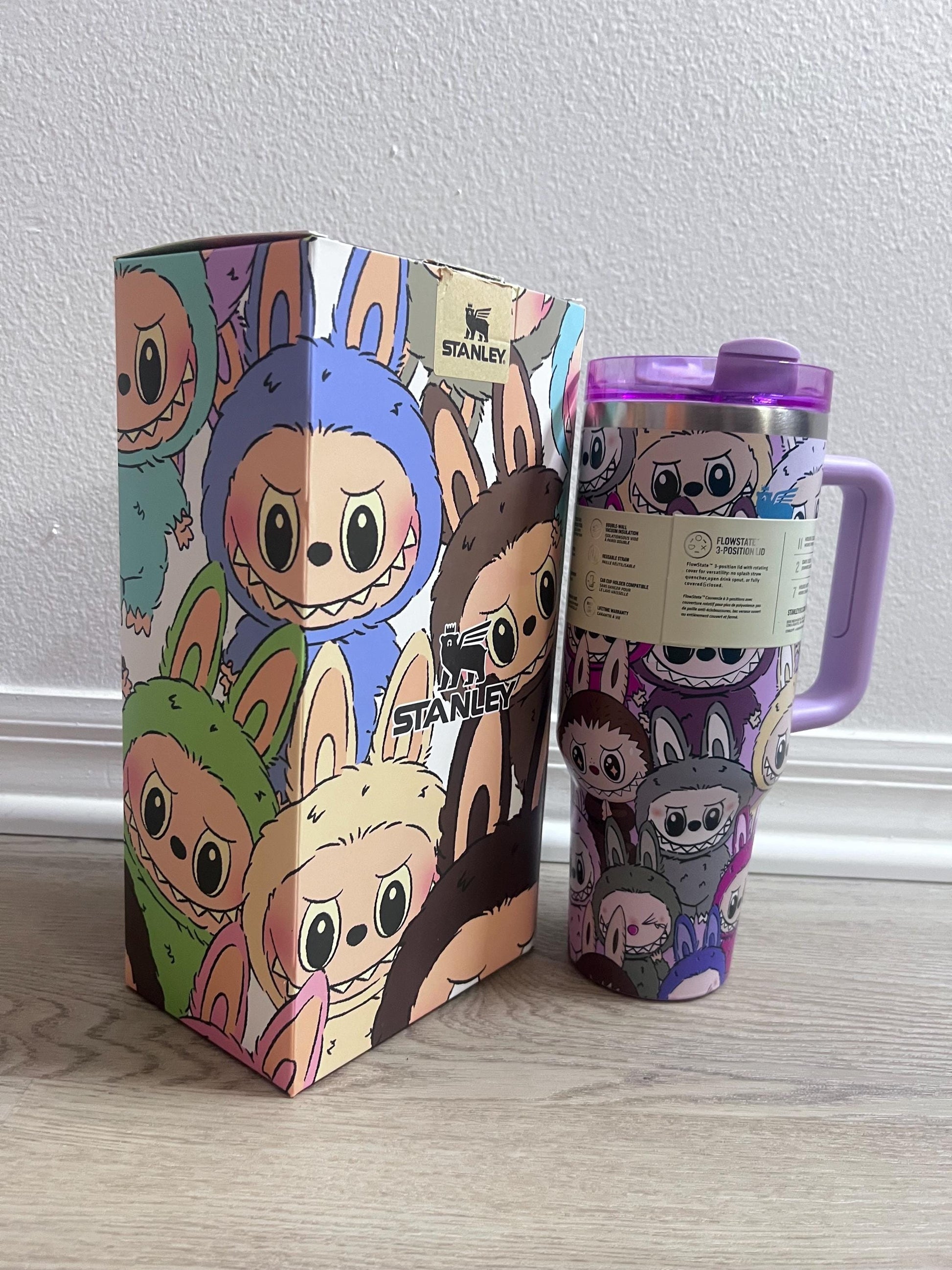 Custom Labubu Stanley Tumbler 40oz, Cute Cartoon Quencher Cup, Kawaii Labubu Water Bottle, Gift for Her, Trendy Designer Tumbler