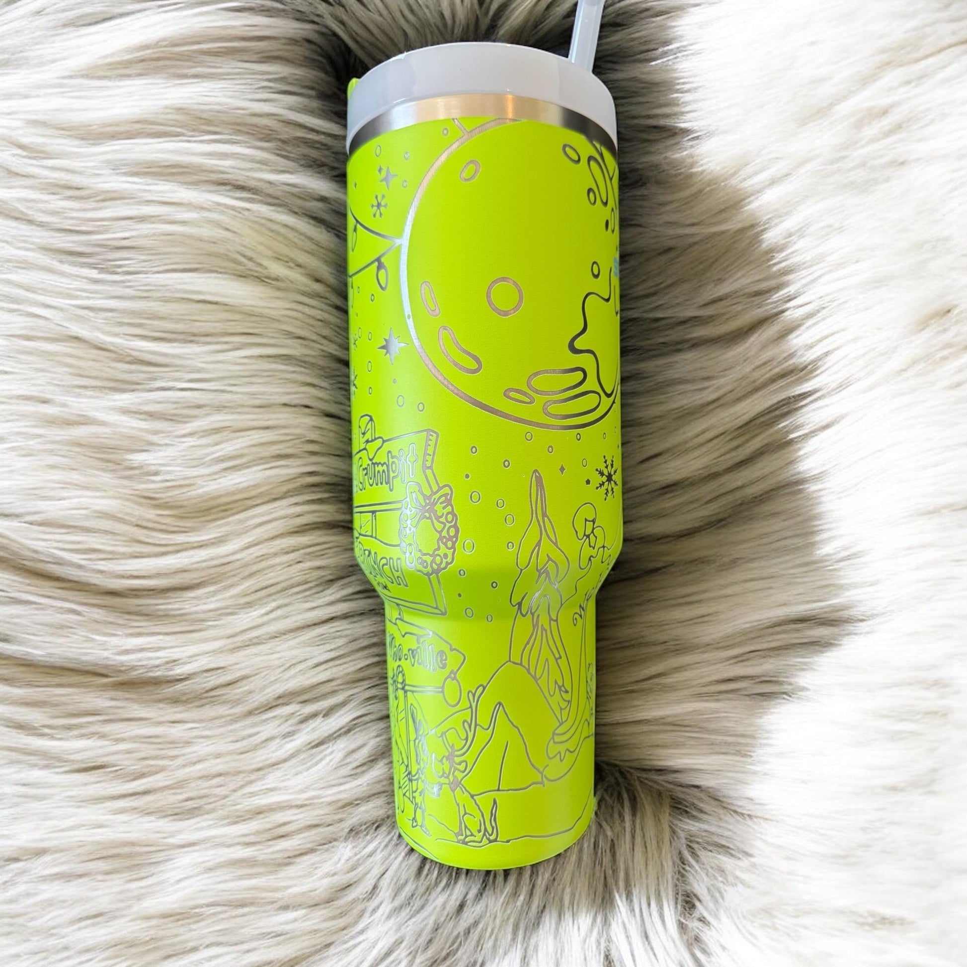 Grinch Tumbler Line Art, Christmas Landscape Pattern, Cute Holiday Cup with Handle, Funny Christmas Gift
