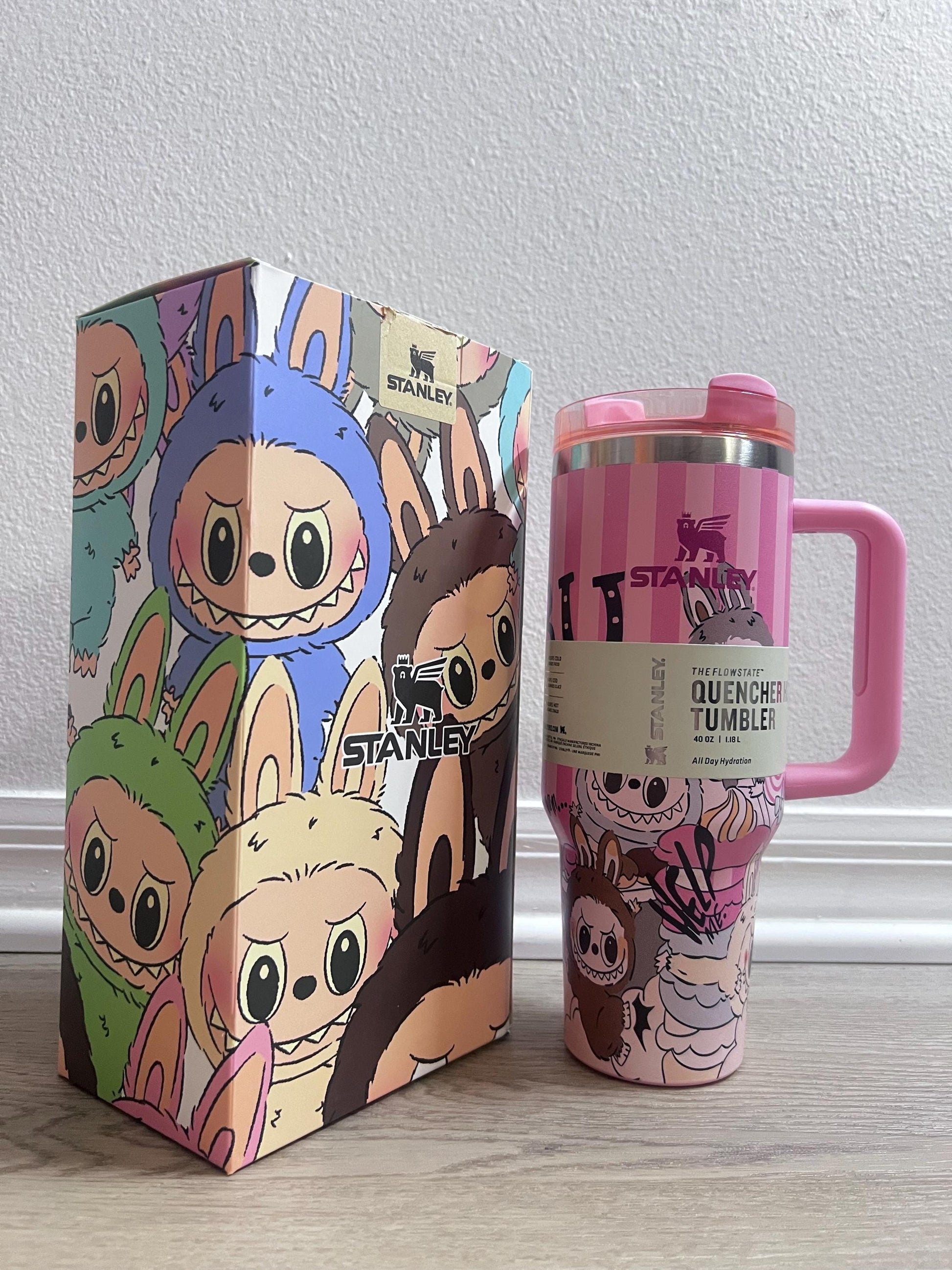 Custom Labubu Stanley Tumbler 40oz, Cute Cartoon Quencher Cup, Kawaii Labubu Water Bottle, Gift for Her, Trendy Designer Tumbler