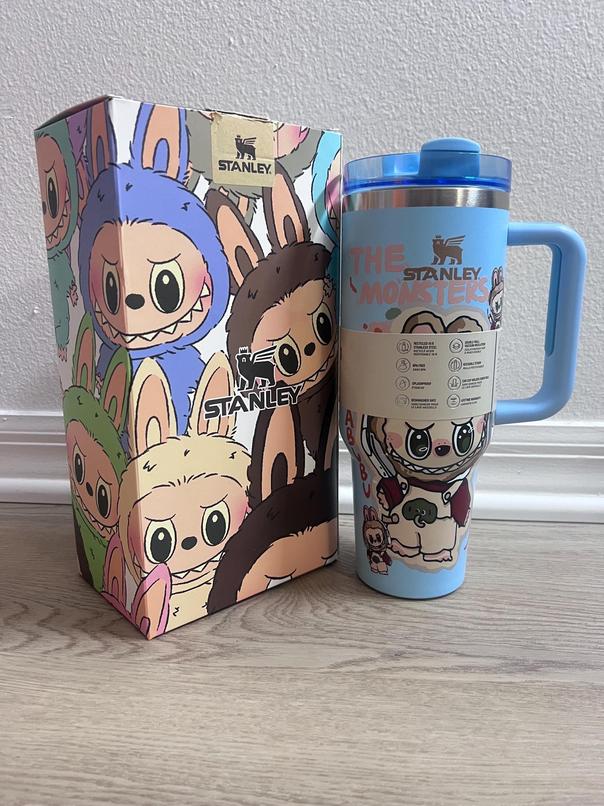 Custom Labubu Stanley Tumbler 40oz, Cute Cartoon Quencher Cup, Kawaii Labubu Water Bottle, Gift for Her, Trendy Designer Tumbler