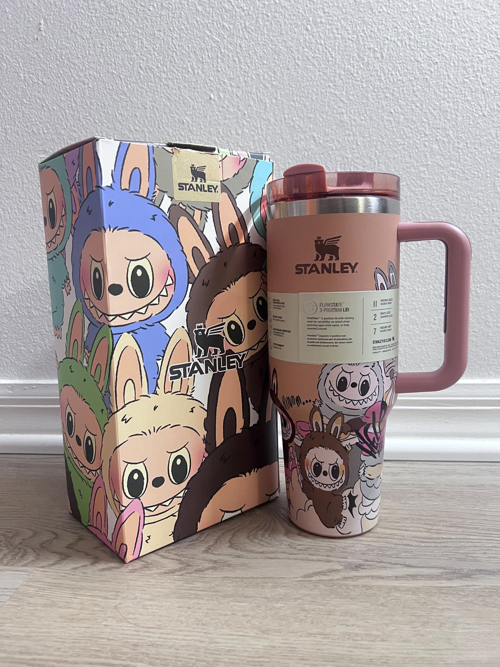Custom Labubu Stanley Tumbler 40oz, Cute Cartoon Quencher Cup, Kawaii Labubu Water Bottle, Gift for Her, Trendy Designer Tumbler