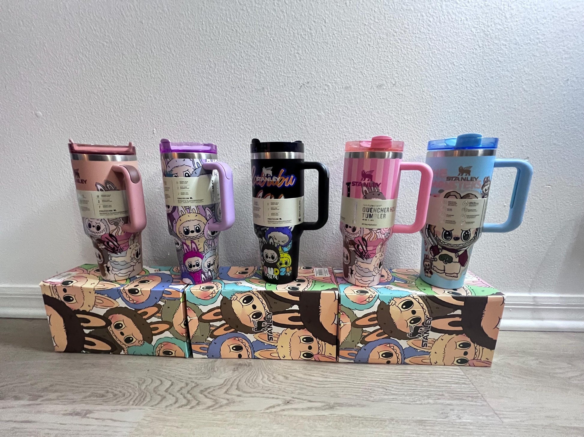 Custom Labubu Stanley Tumbler 40oz, Cute Cartoon Quencher Cup, Kawaii Labubu Water Bottle, Gift for Her, Trendy Designer Tumbler