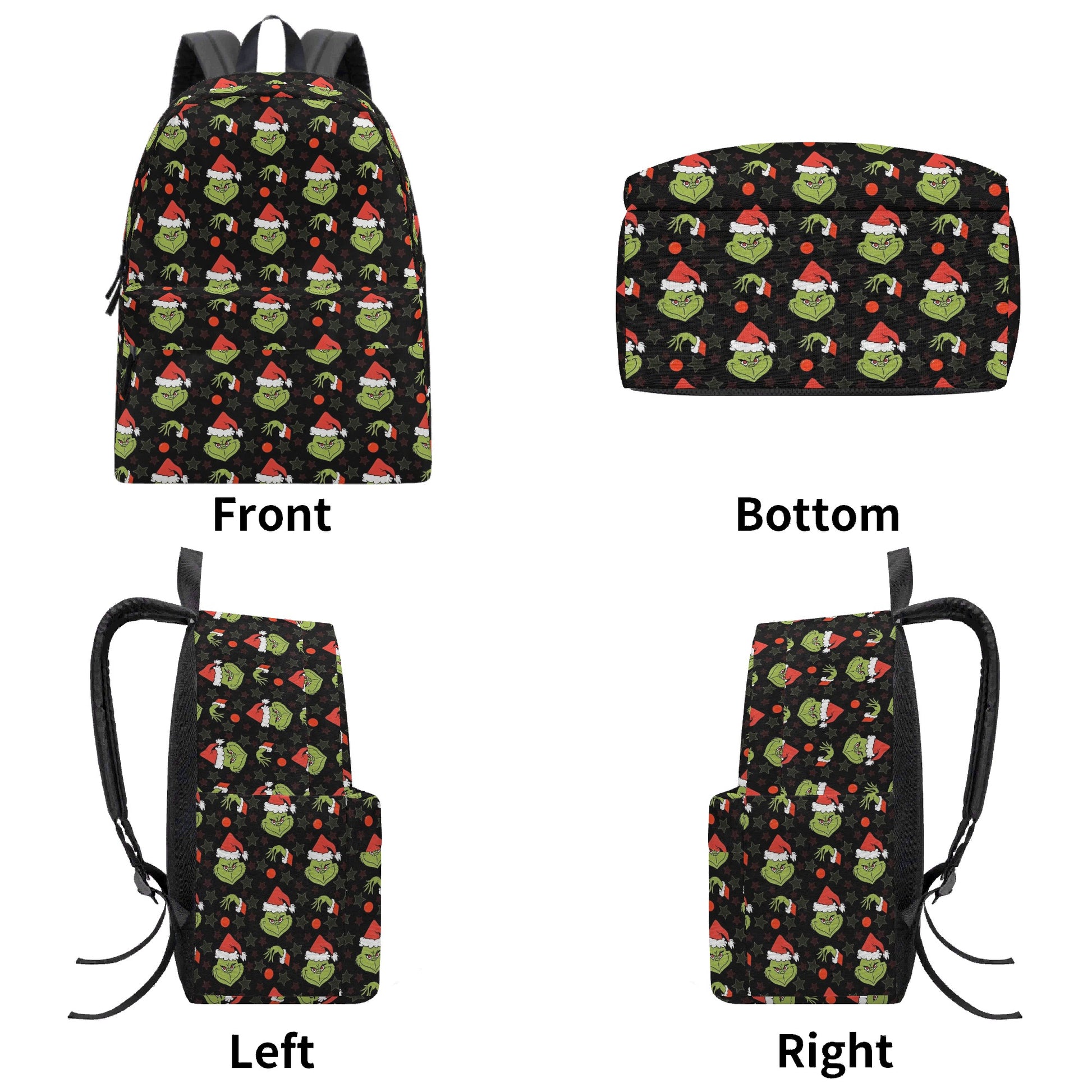 Grinch Backpack Black Santa Pattern, Dark Aesthetic Christmas Bag, Holiday Gift, Travel School Backpack BPGR31