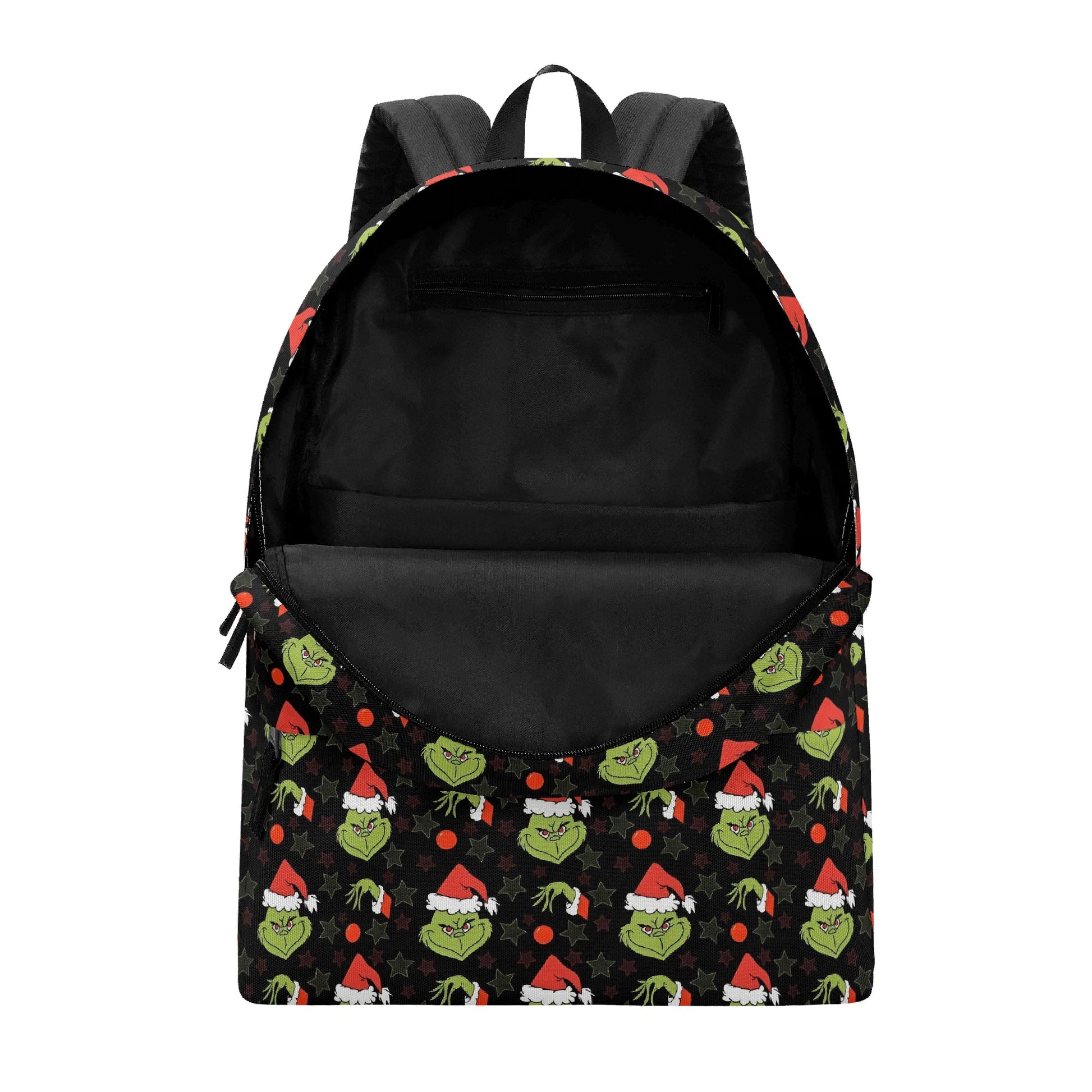 Grinch Backpack Black Santa Pattern, Dark Aesthetic Christmas Bag, Holiday Gift, Travel School Backpack BPGR31