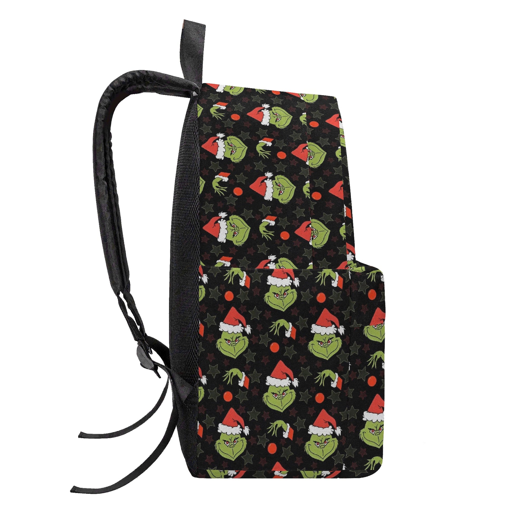 Grinch Backpack Black Santa Pattern, Dark Aesthetic Christmas Bag, Holiday Gift, Travel School Backpack BPGR31