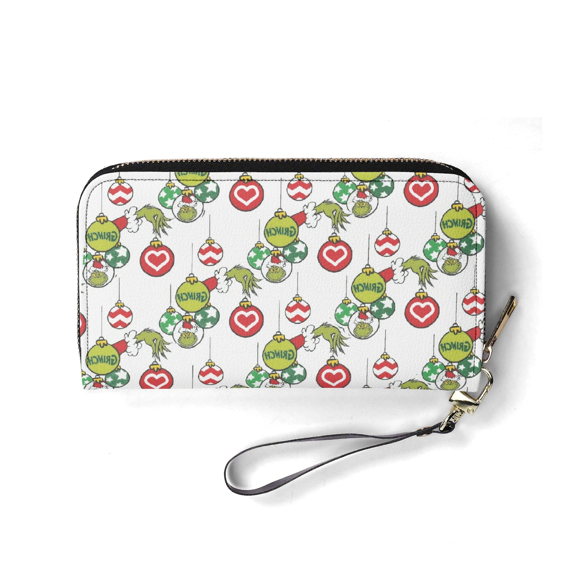 Grinch Ornament Pattern HandBag, Christmas Bauble Purse, Holiday Print Leather Bag, Festive Winter Gift for Her