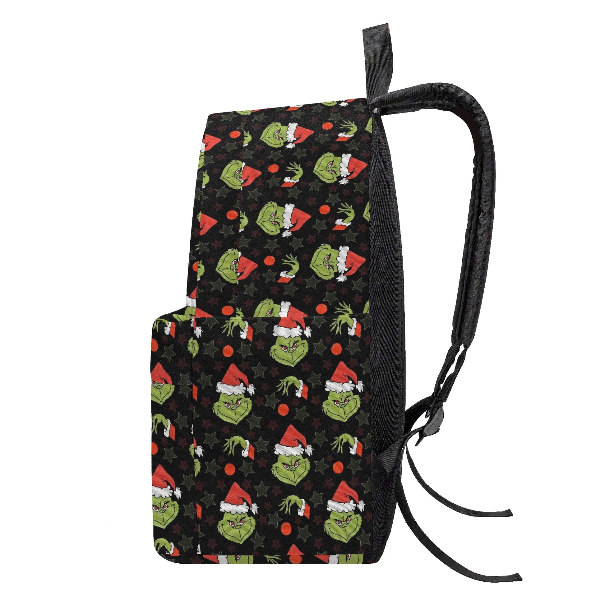 Grinch Backpack Black Santa Pattern, Dark Aesthetic Christmas Bag, Holiday Gift, Travel School Backpack BPGR31